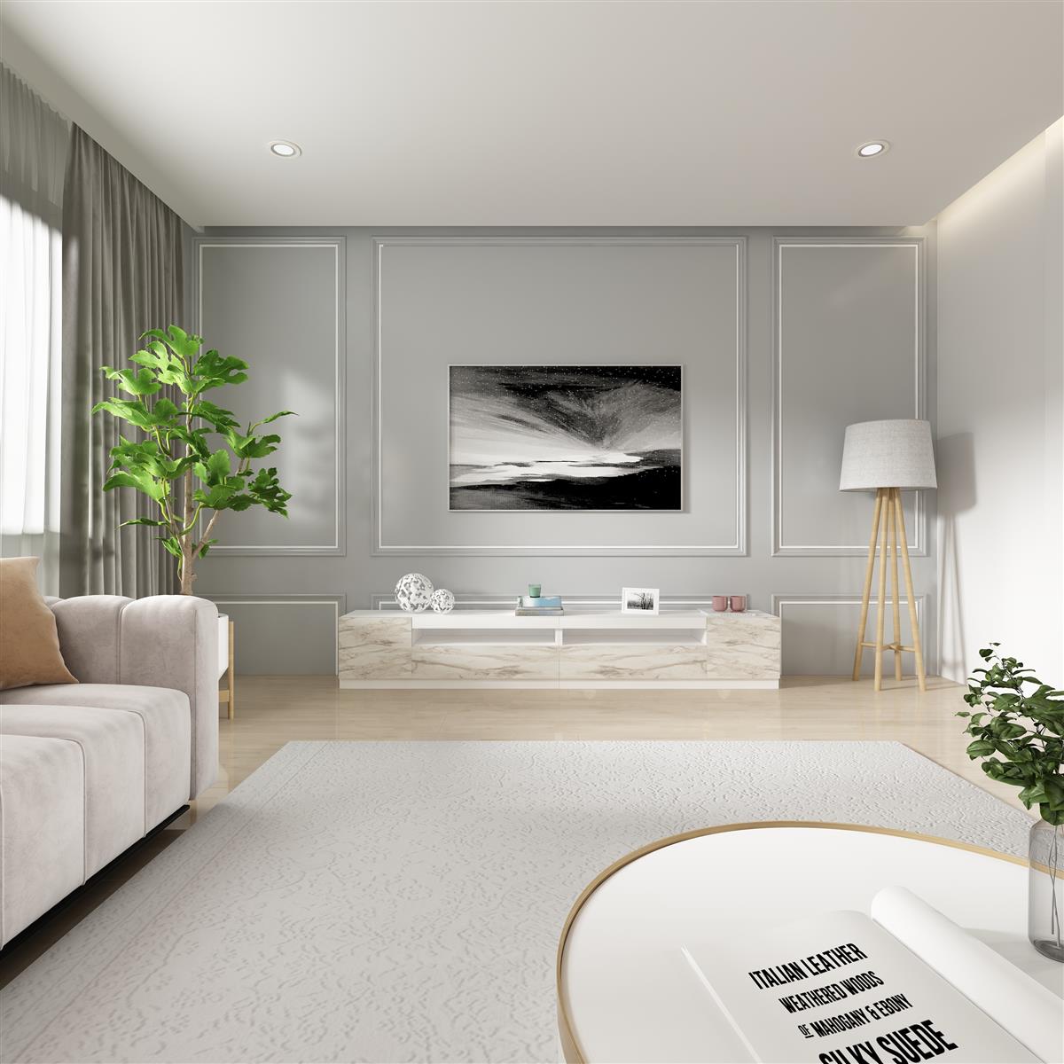 TV-Möbel mit LED-Beleuchtung Weiß Marmor Optik 240 cm