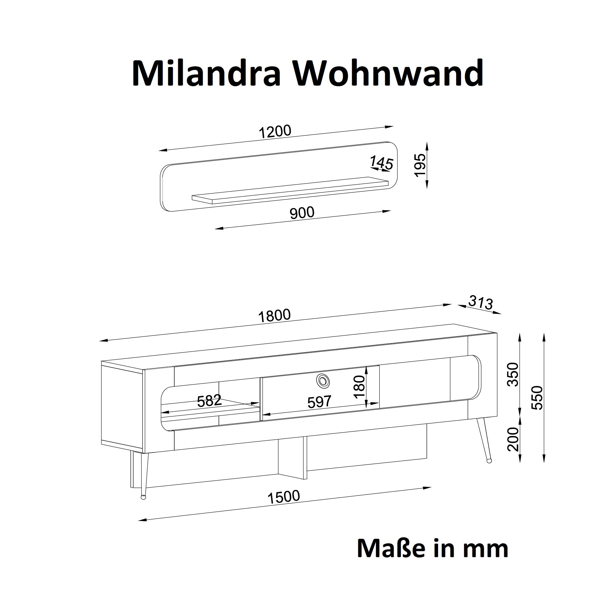 Wohnwand Milandra Rebab Braun Dunkelgrau Dunkelgrün