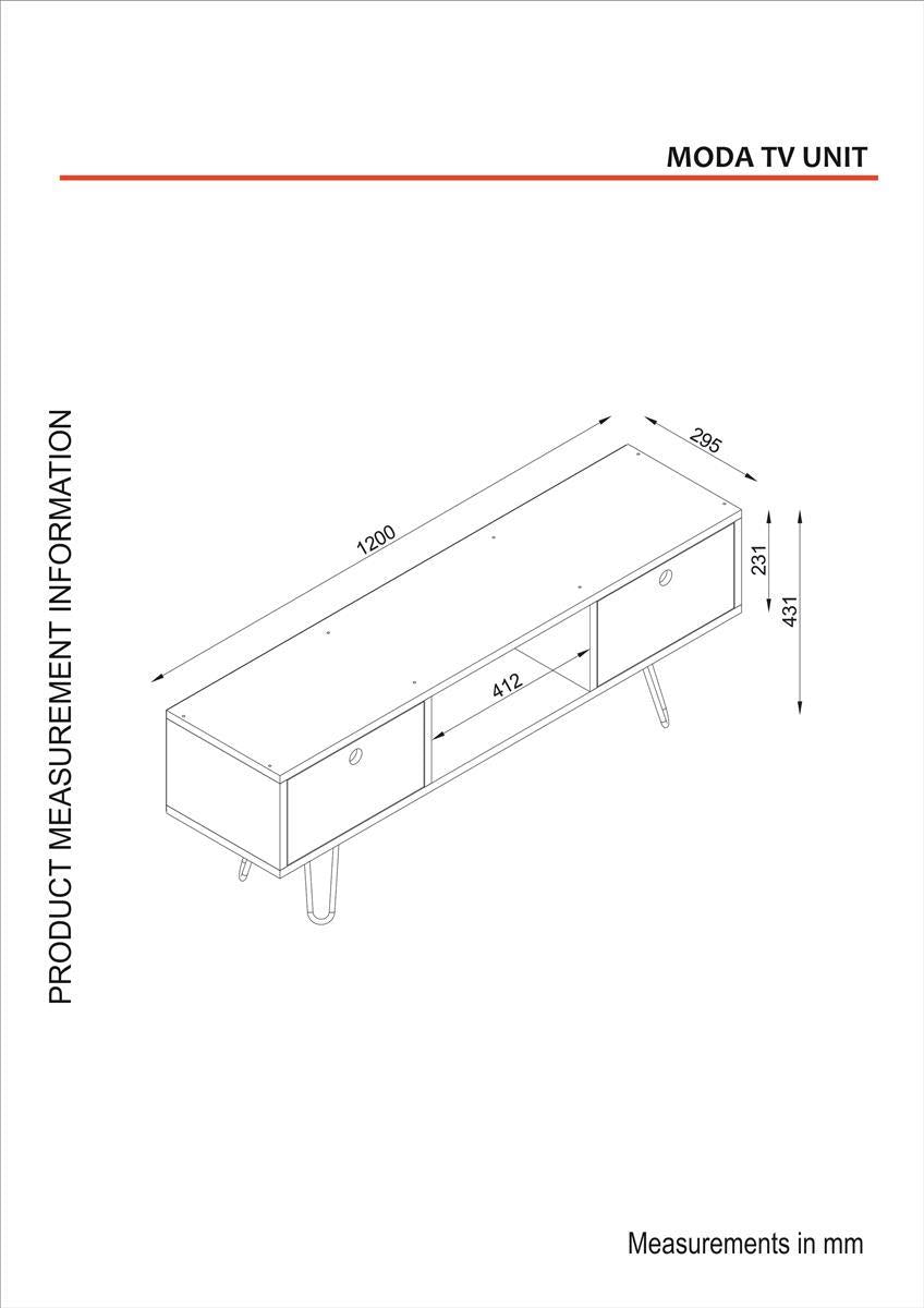 Wohnwand Moda mit Metallfüße Weiß