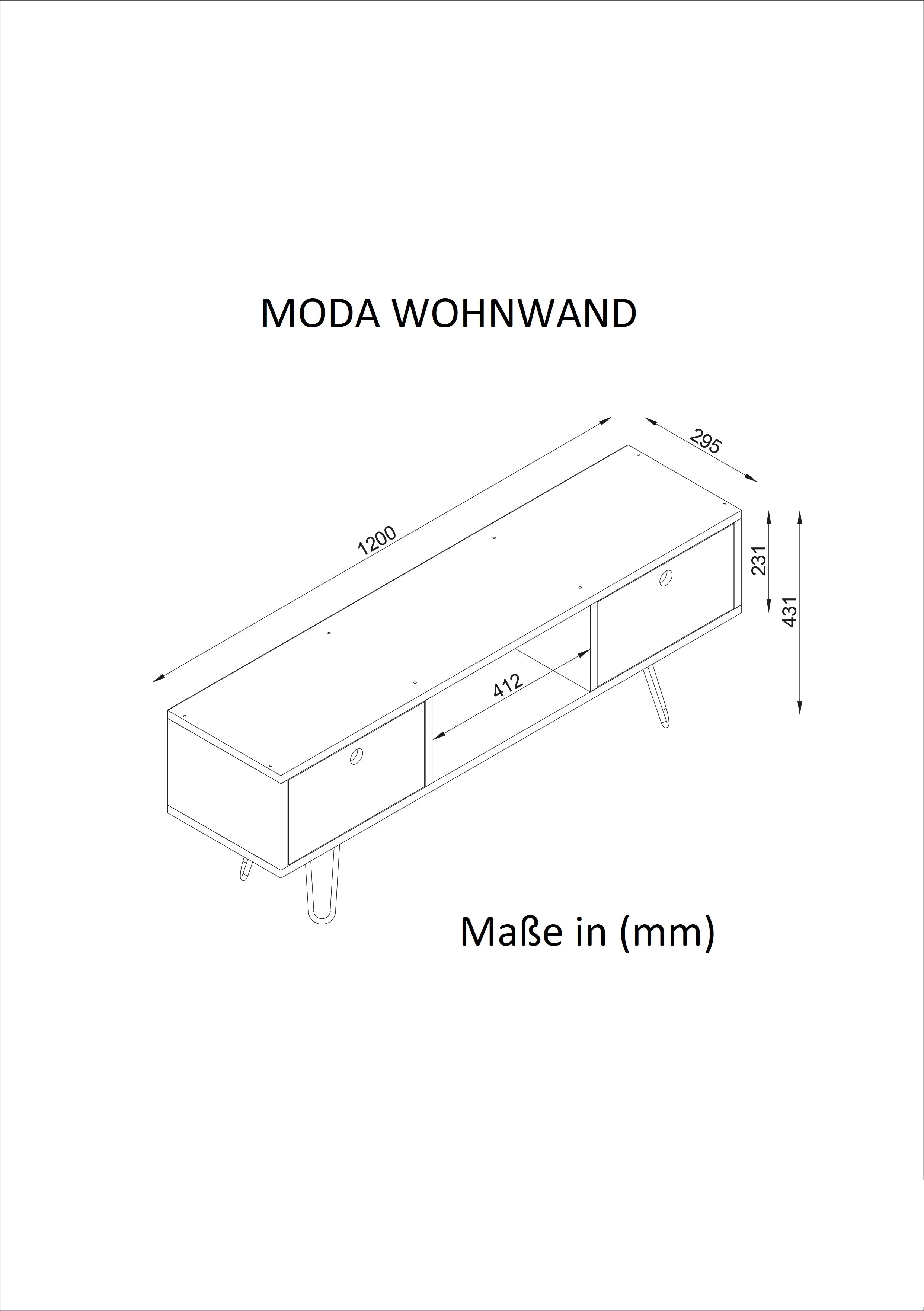 Wohnwand Moda mit Metallfüße Weiß