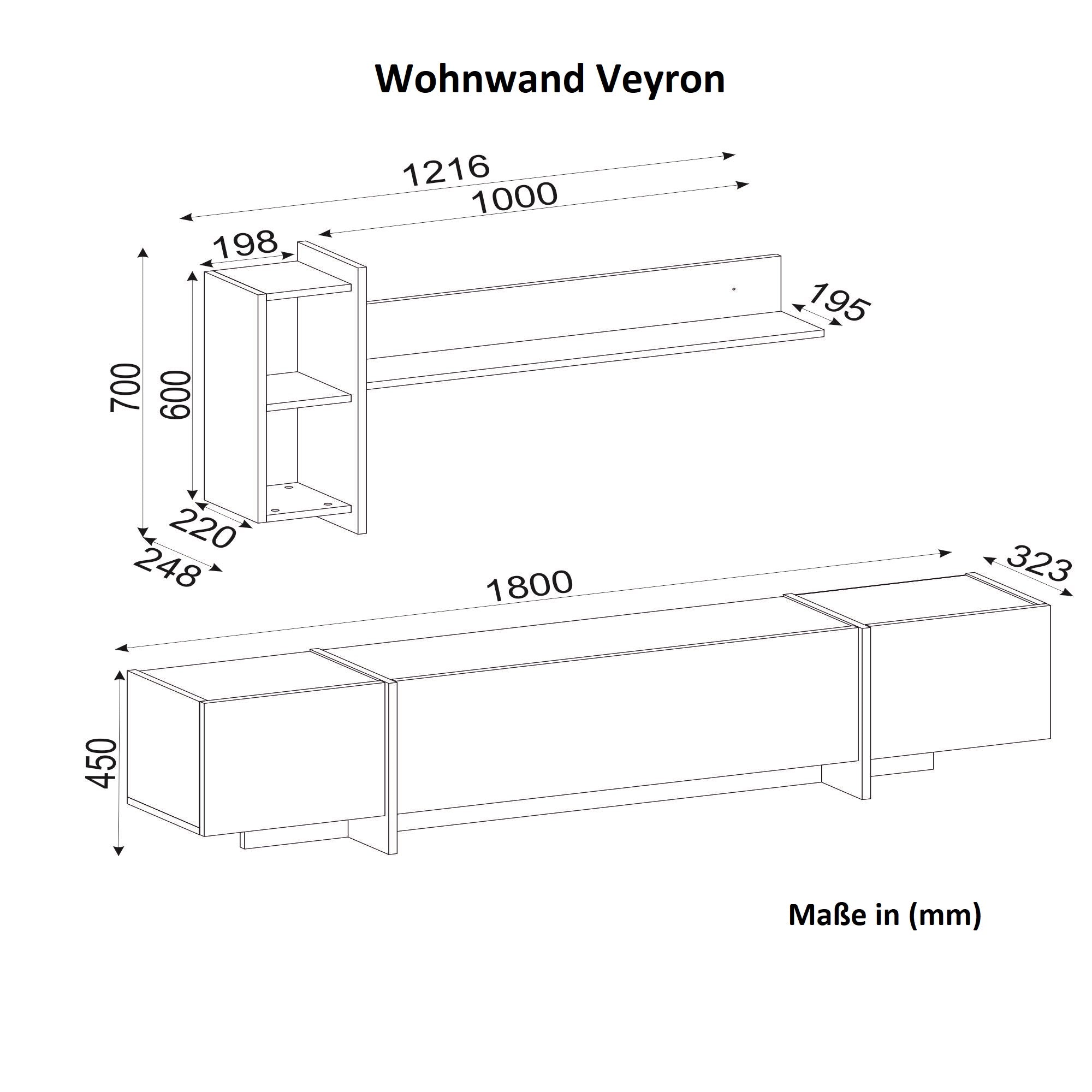 Wohnwand Veyron Rebab Braun Dunkelgrau ( Marmor Optik )