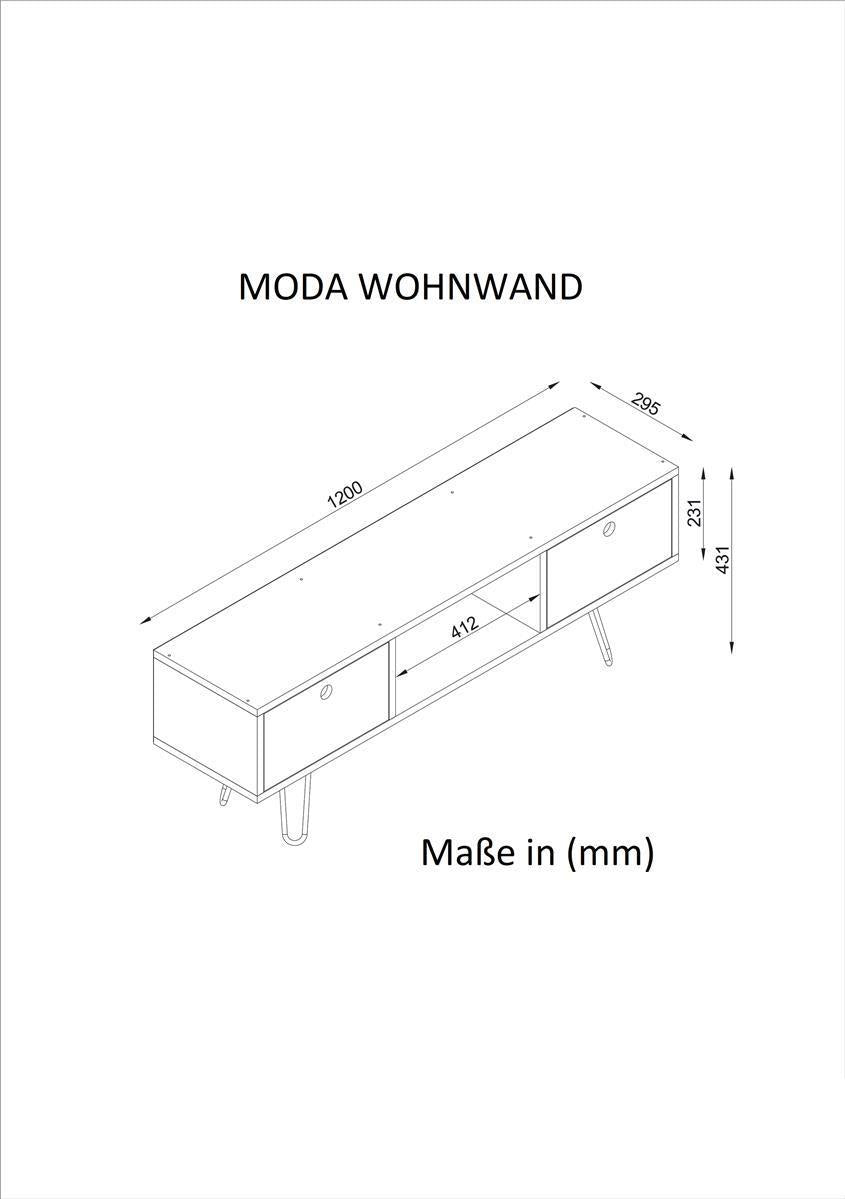 Wohnwand Moda mit Metallfüße Weiß