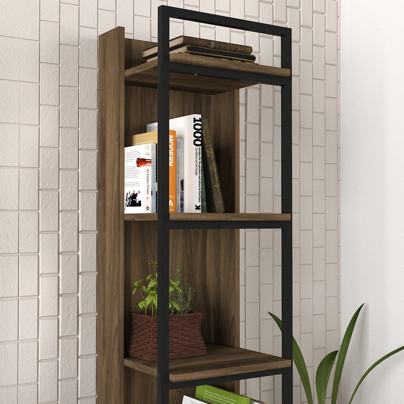 Bücherregal Kelvin mit Metallfüße und Rahmen Walnuss