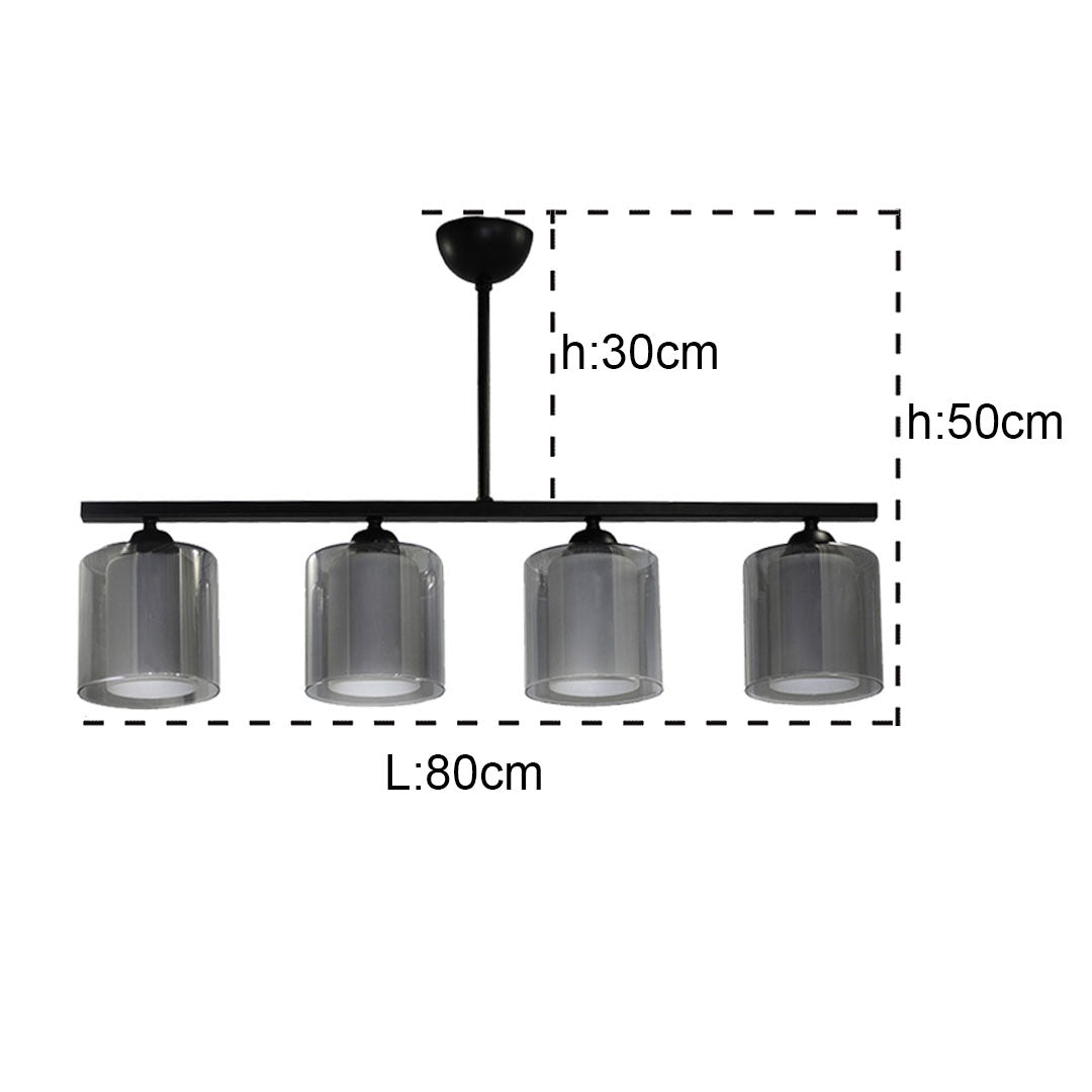 Deckenleuchte Linear 4-flammig doppelt Verglasung Schwarz-Grau