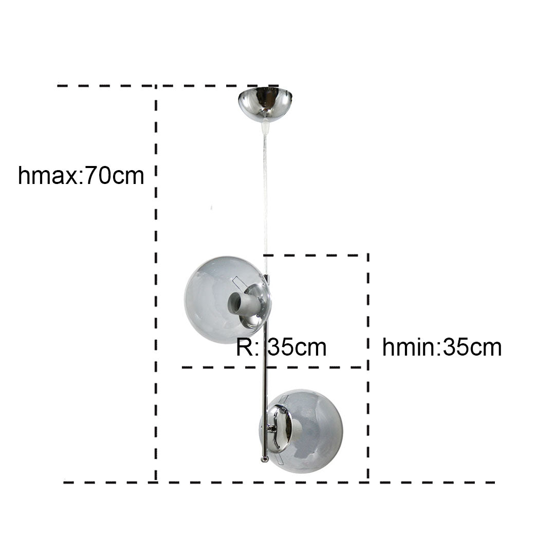 Deckenleuchte Stick 2-flammig rundes Glas Chrom-Grau