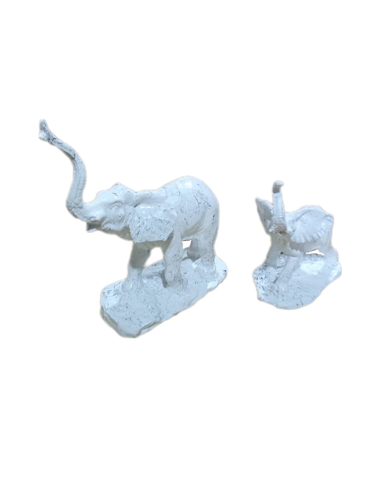 Skulptur Elefant 2er Set Weiß Marmoroptik