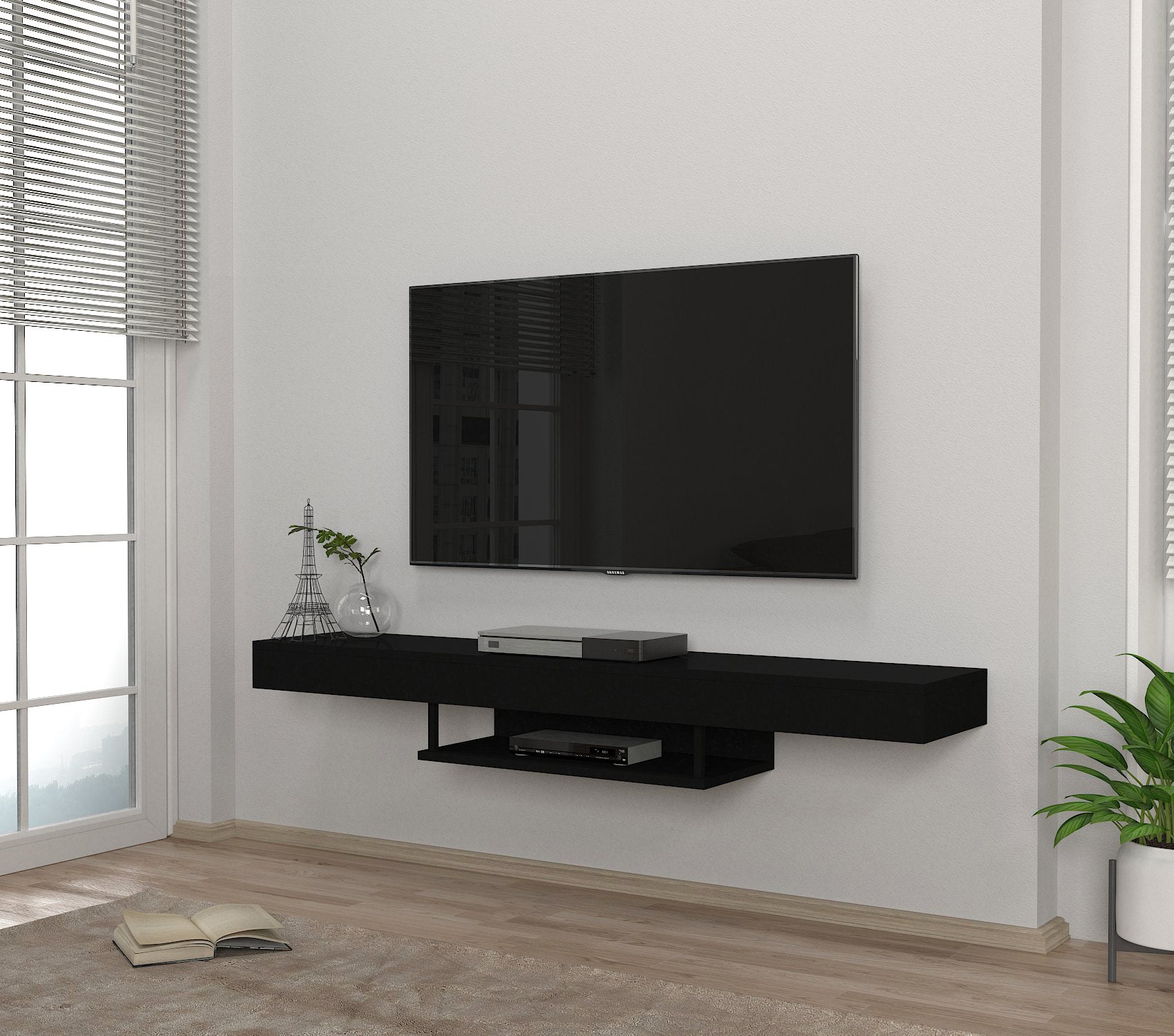 TV Lowboard Hängend Alberes Modern Schwarz