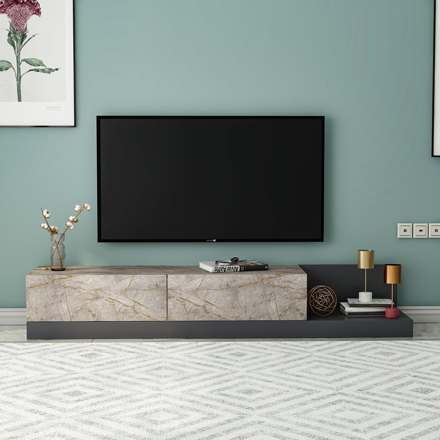 TV Lowboard Majör Anthrazit Beige (teil Marmor Optik) 9024