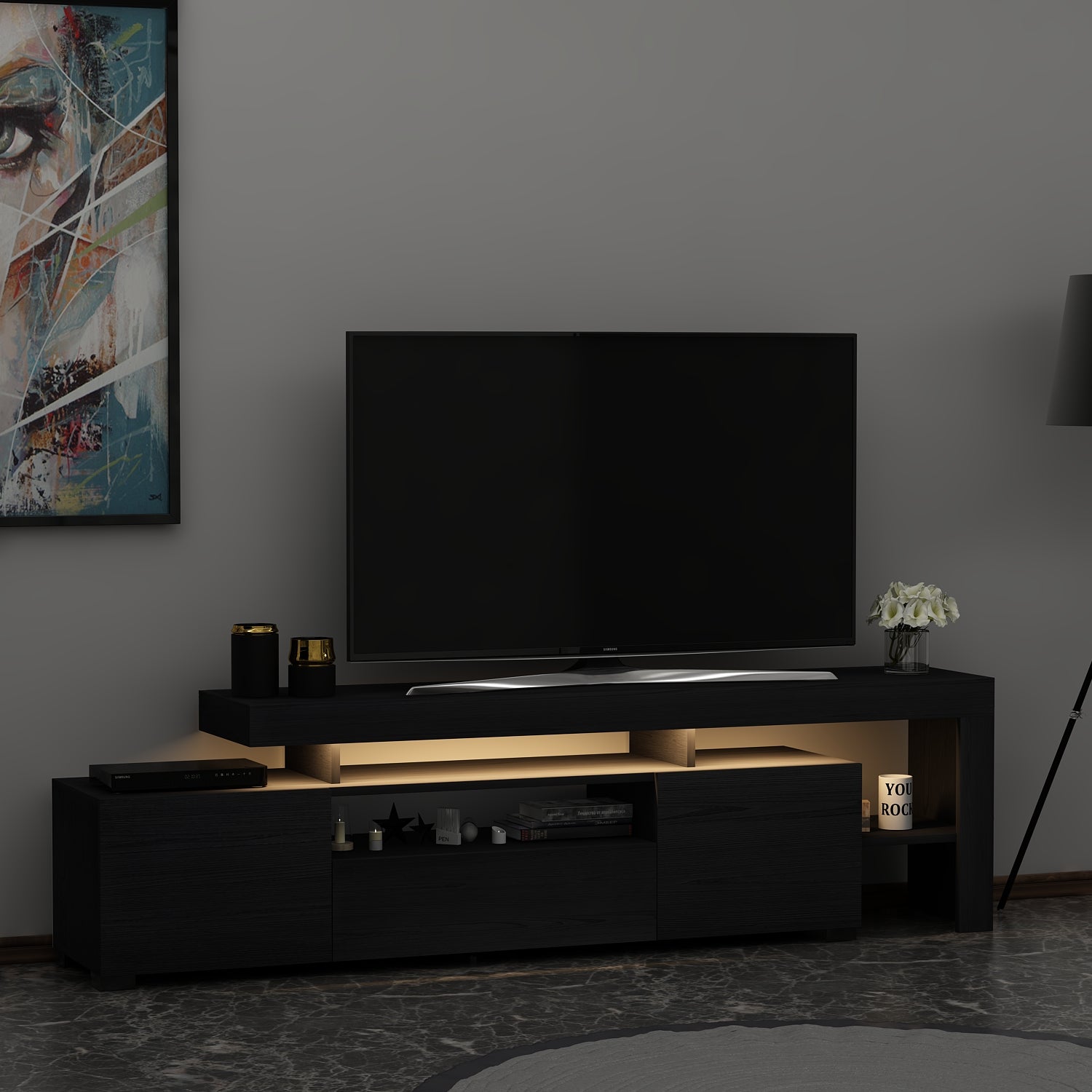 TV-Möbel mit LED-Beleuchtung Schwarz Modern 192 cm