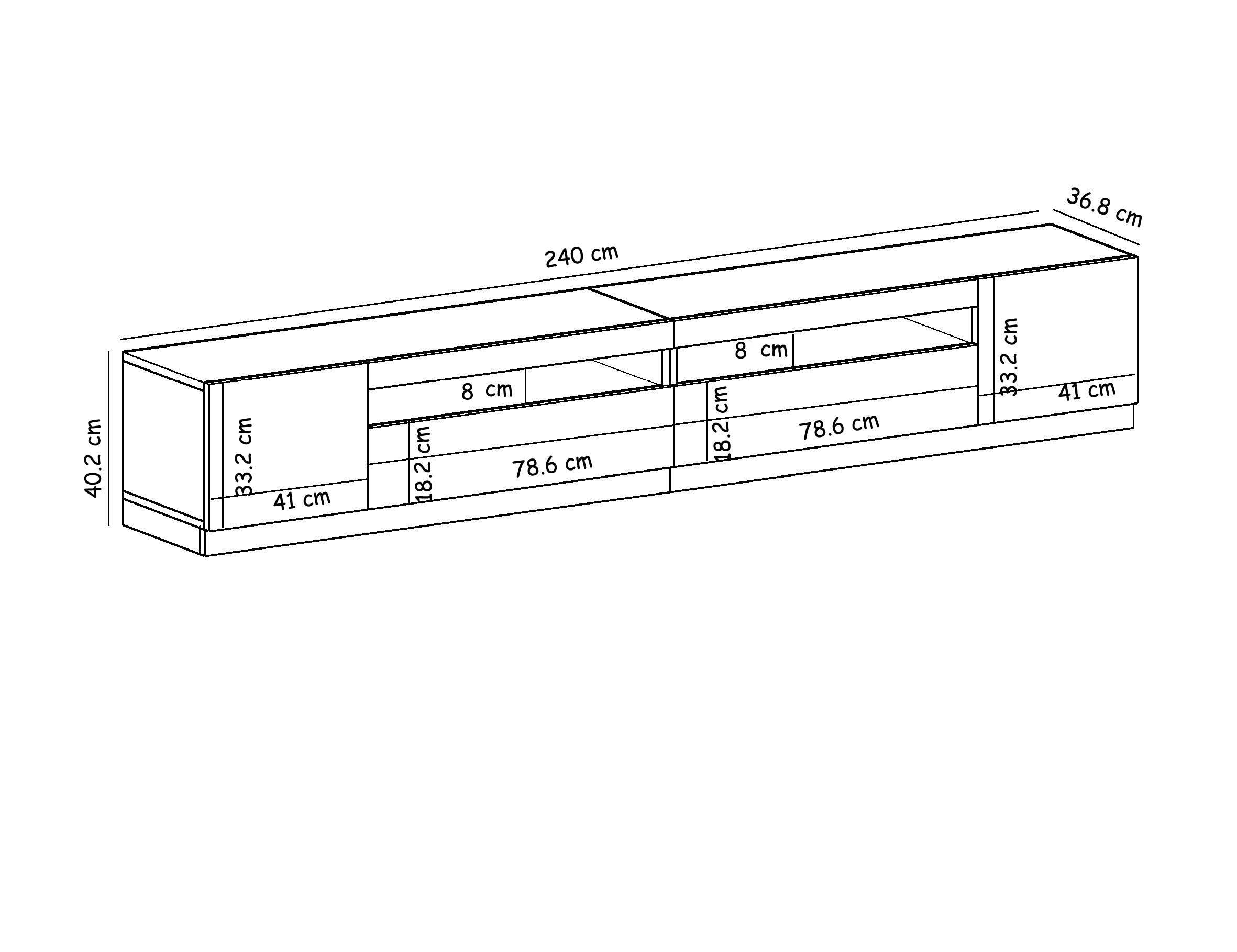 TV-Möbel mit LED-Beleuchtung Weiß Marmor Optik 240 cm