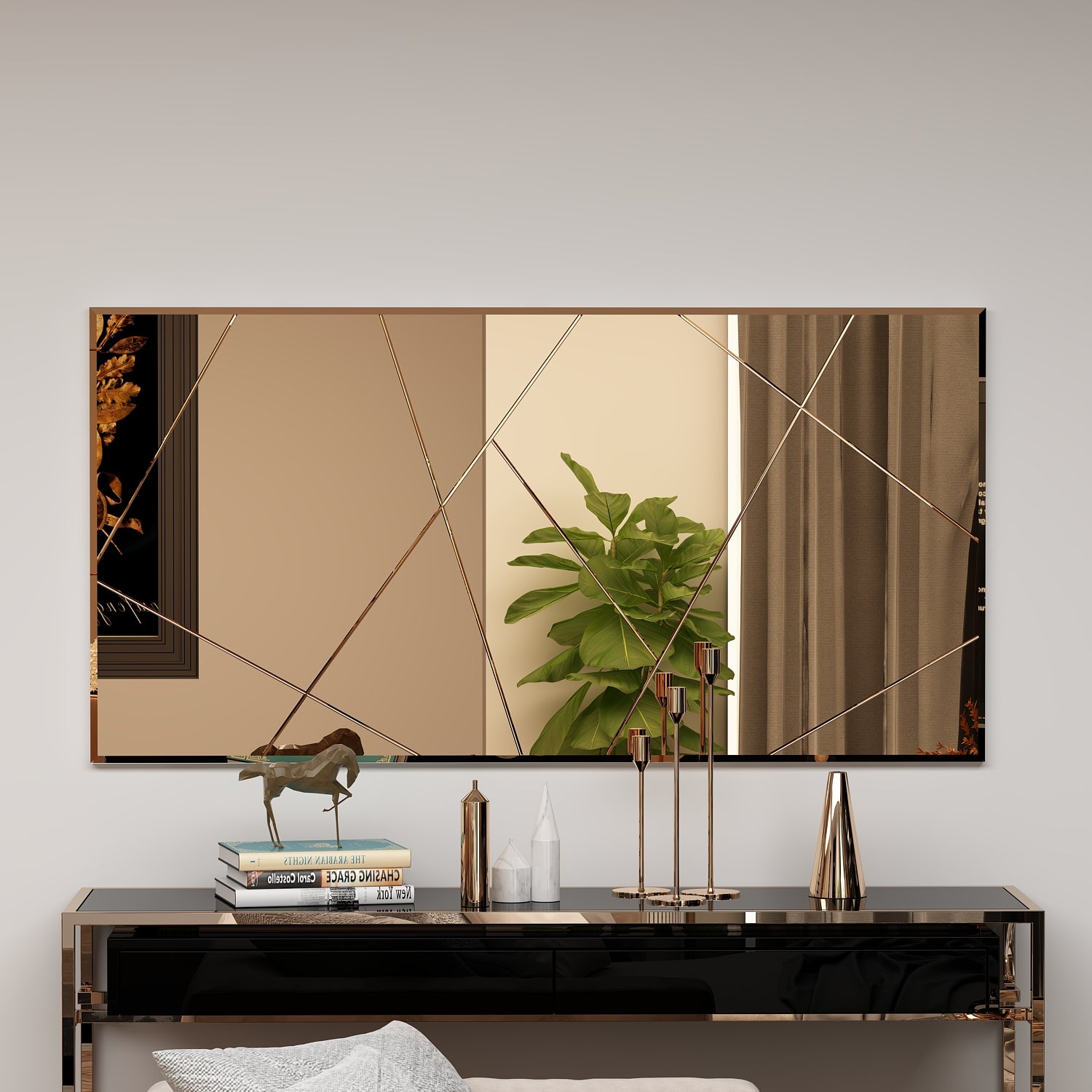 Wandspiegel Rechteck Design Bronzefarbe 120 cm x 60 cm