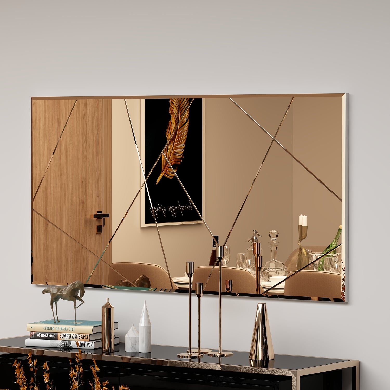 Wandspiegel Rechteck Design Bronzefarbe 120 cm x 60 cm