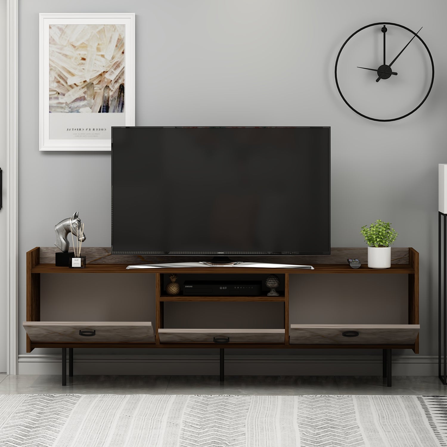 TV Lowboard Büsra Walnuss Grau 3 türig 9192
