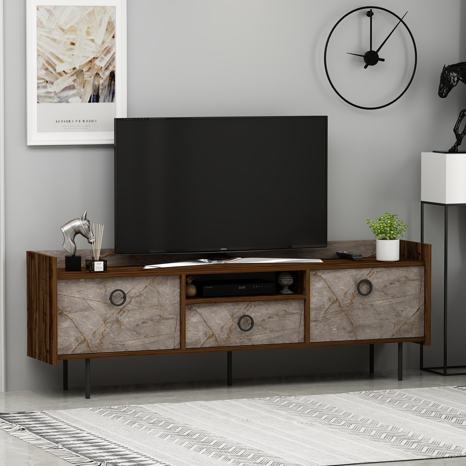 TV Lowboard Büsra Walnuss Grau 3 türig 9192