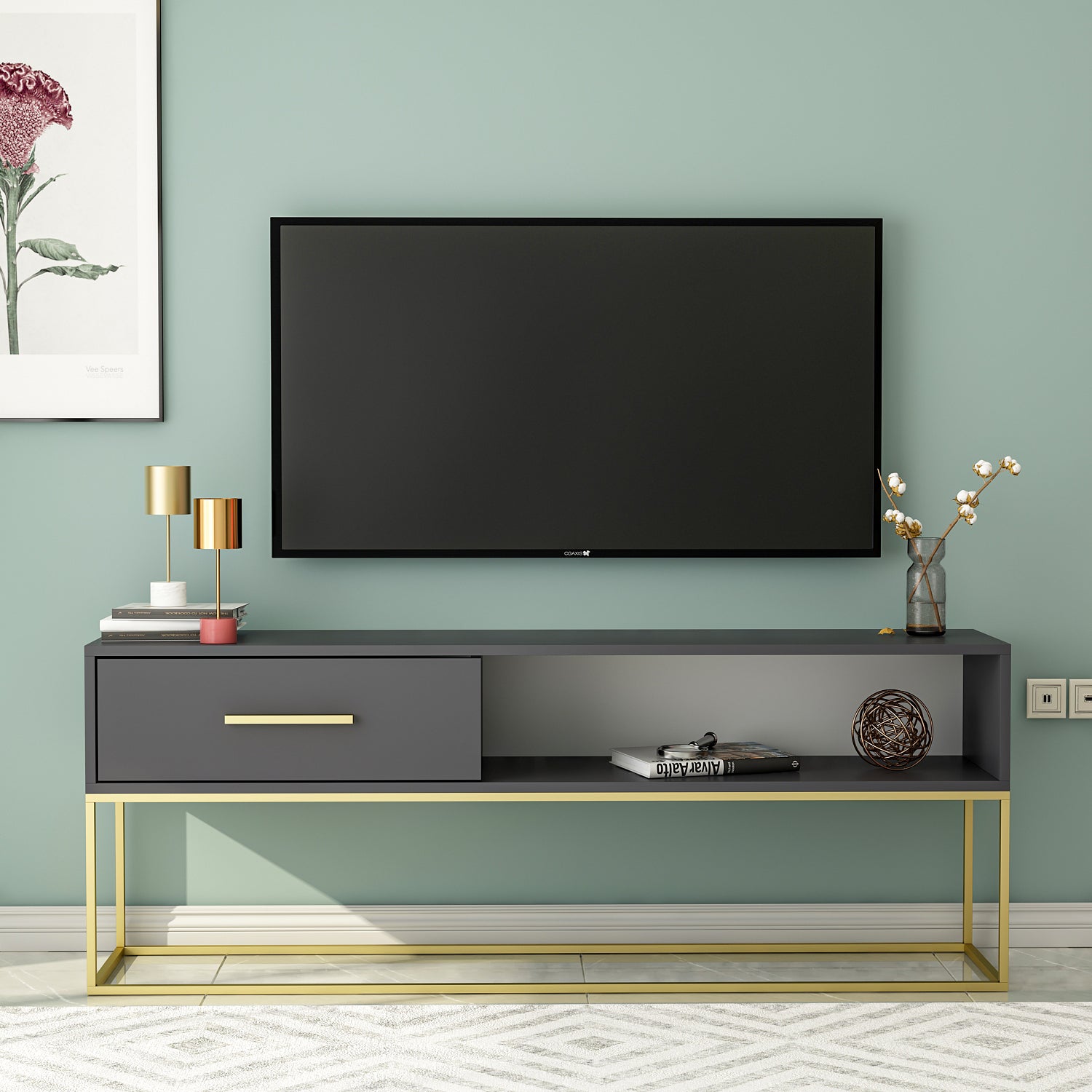 TV Lowboard Mira Anthrazit mit Metall Füße 9222