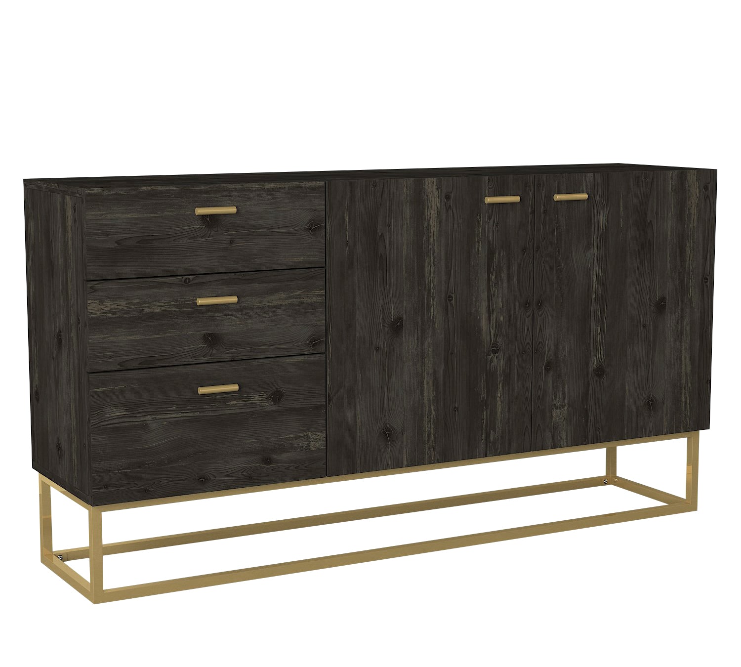 Sideboard Theodora Rebab 2 Türig 3 Schubladen Gold mit Metall Füße