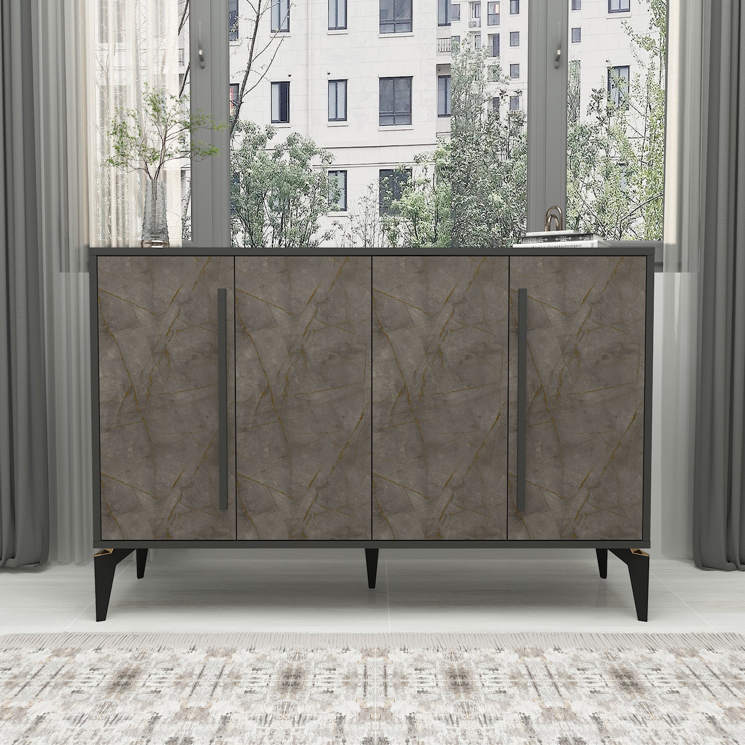 Sideboard Majör Anthrazit Beige 4 Türig 9888