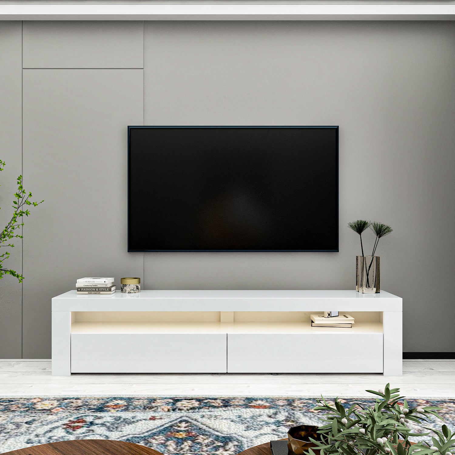 TV-Möbel mit LED-Beleuchtung Weiß 150 cm