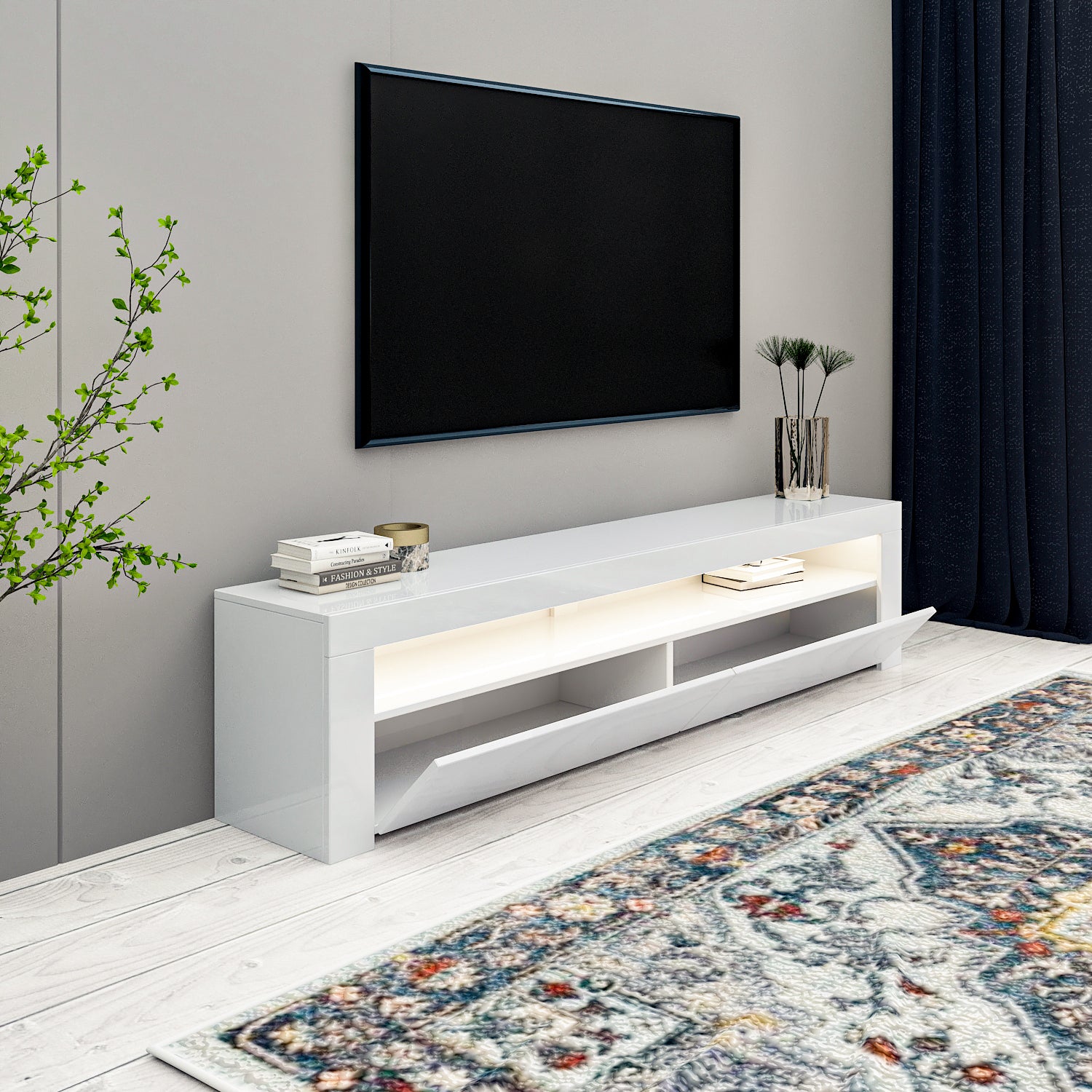 TV-Möbel mit LED-Beleuchtung Weiß 150 cm