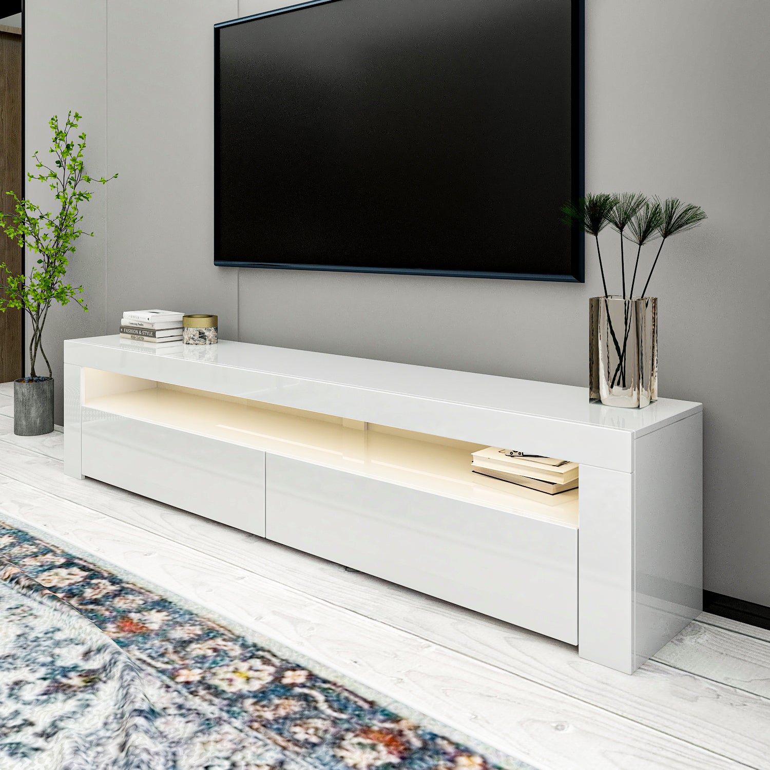 TV-Möbel mit LED-Beleuchtung Weiß 150 cm