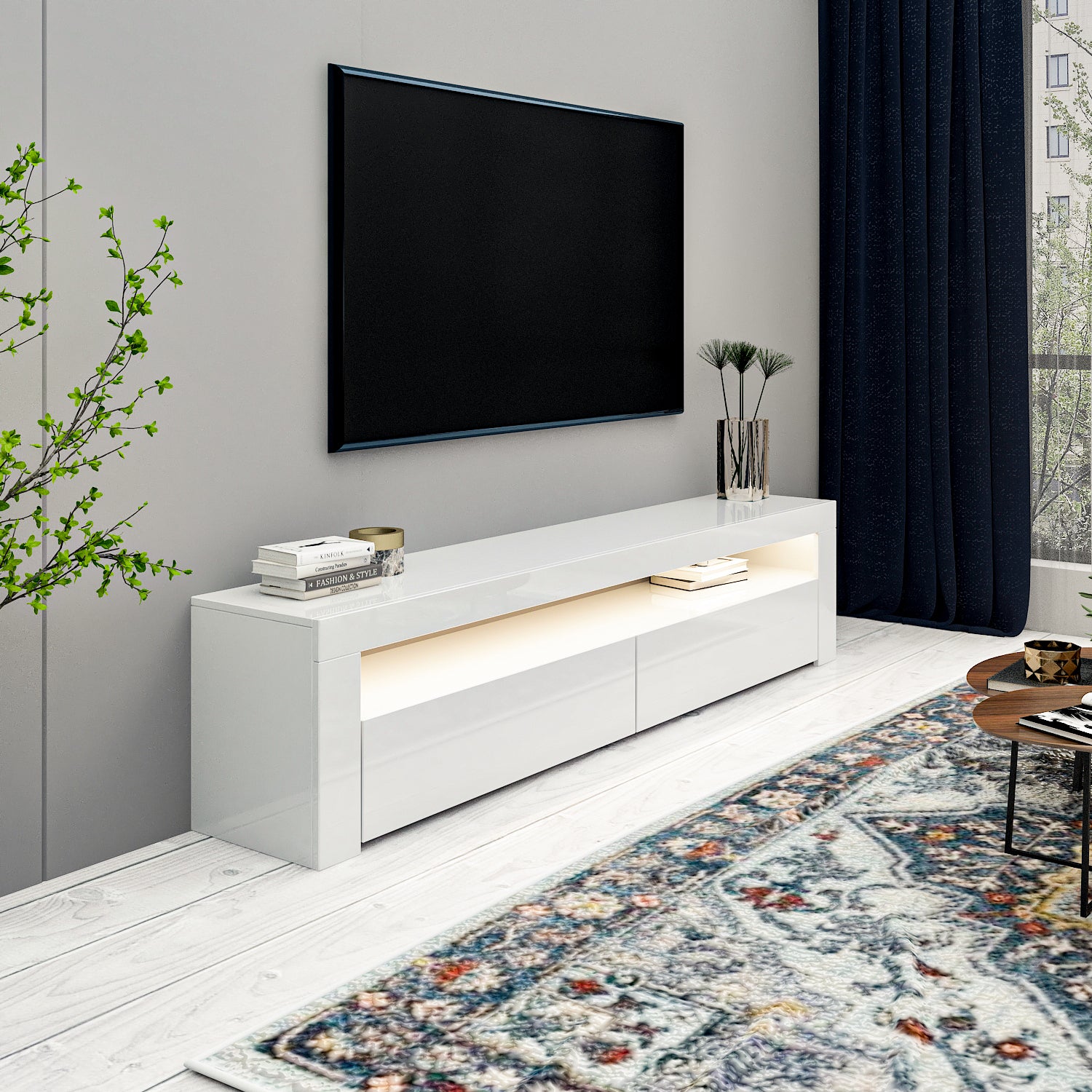 TV-Möbel mit LED-Beleuchtung Weiß 150 cm
