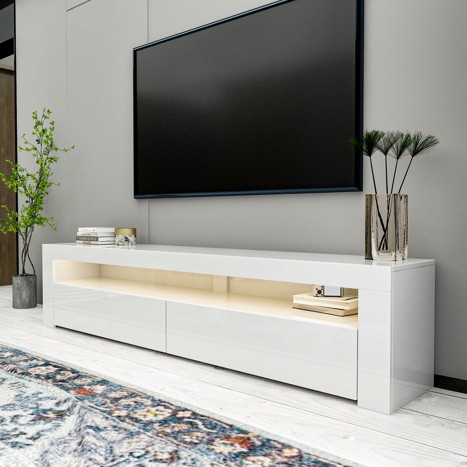TV-Möbel mit LED-Beleuchtung Weiß 150 cm