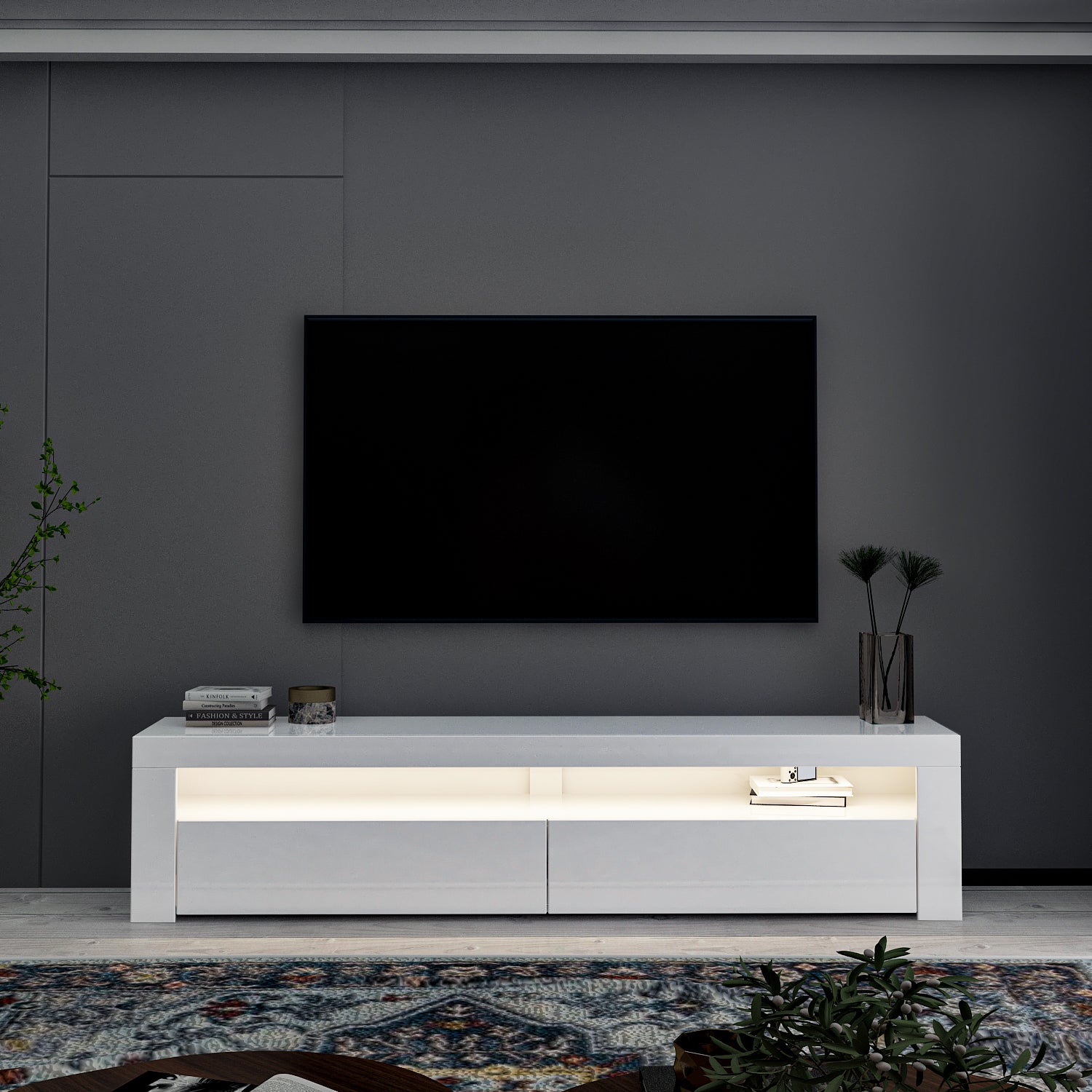 TV-Möbel mit LED-Beleuchtung Weiß 150 cm