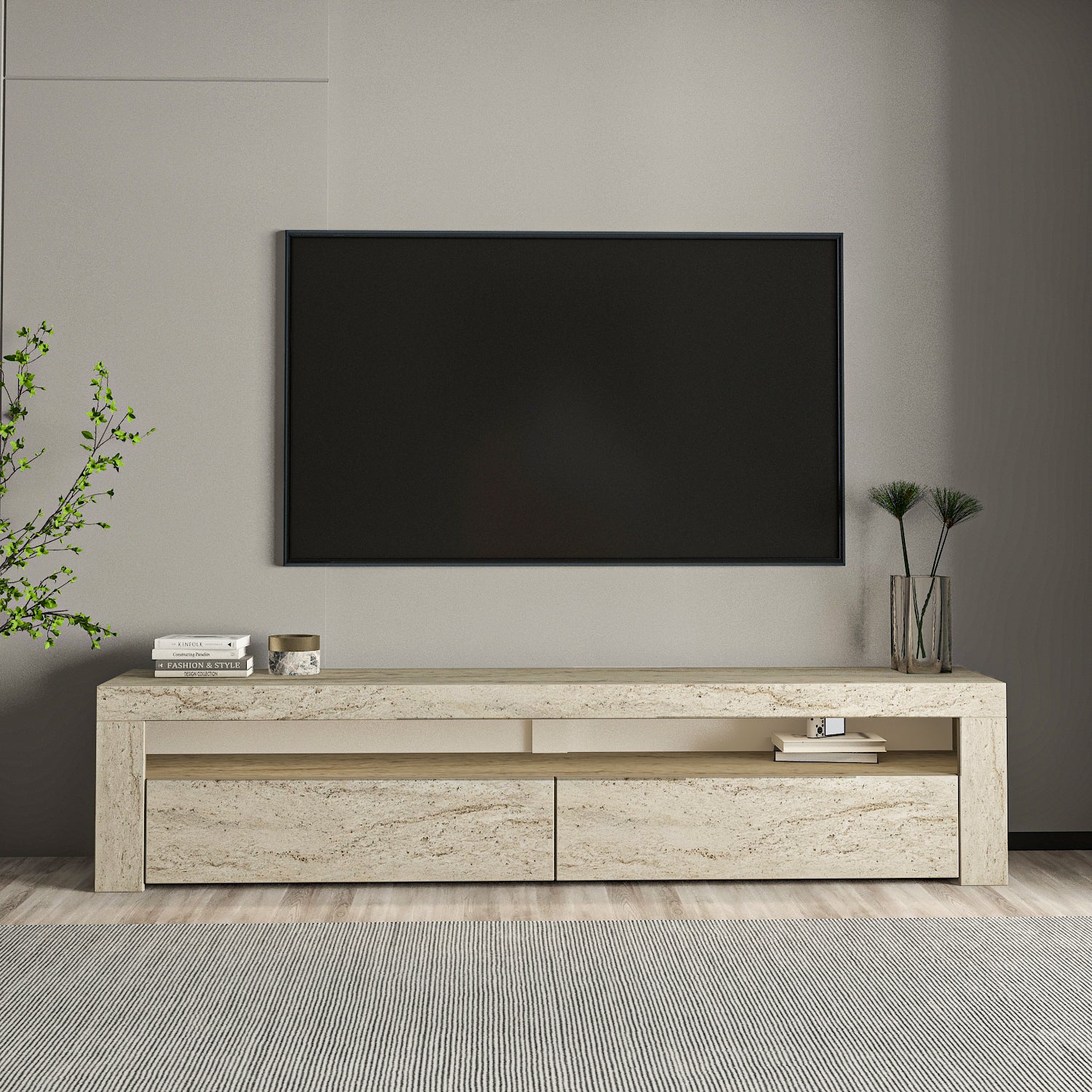 TV Lowboard Bati Granitoptik mit LED-Leuchten 93311