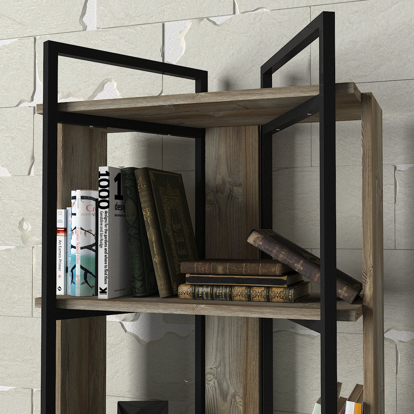 Bücherregal Costa mit Metallfüße und Rahmen Eiche