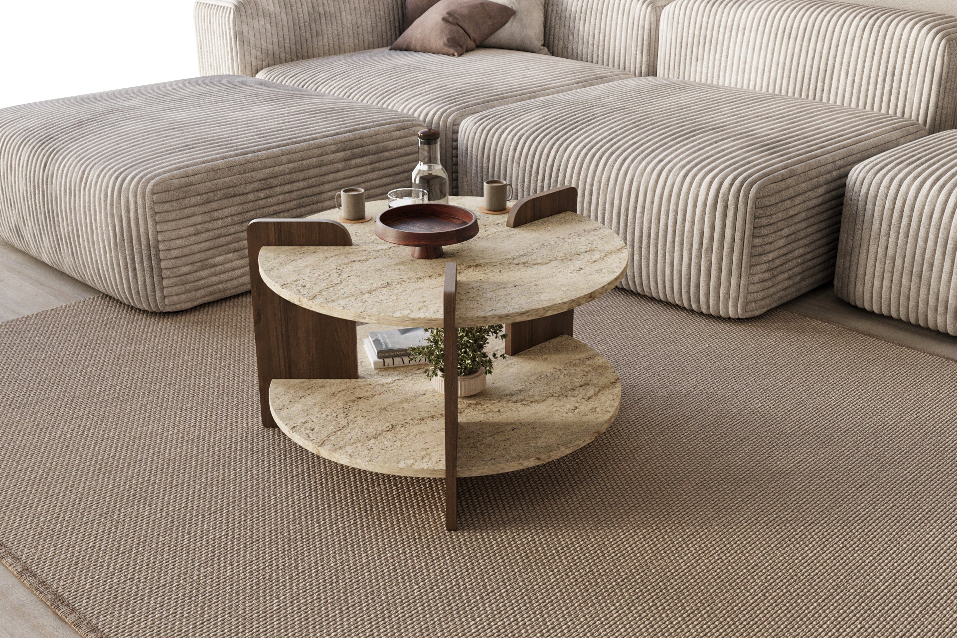 Couchtisch Glist Travertin Braun Granit Optik 70x45 cm