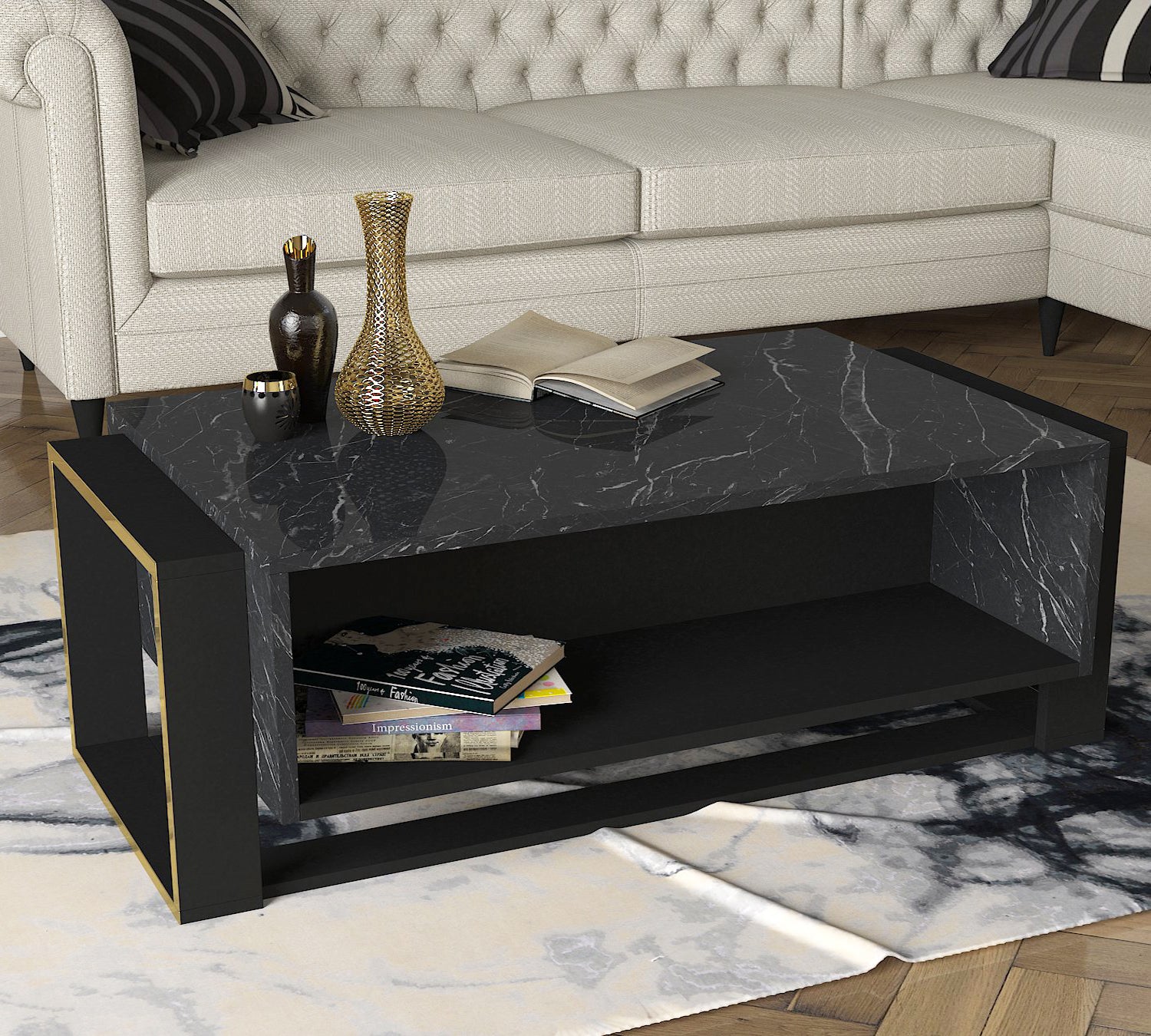 Couchtisch Bianco Rebab Braun Dunkelgrau ( Marmor Optik )