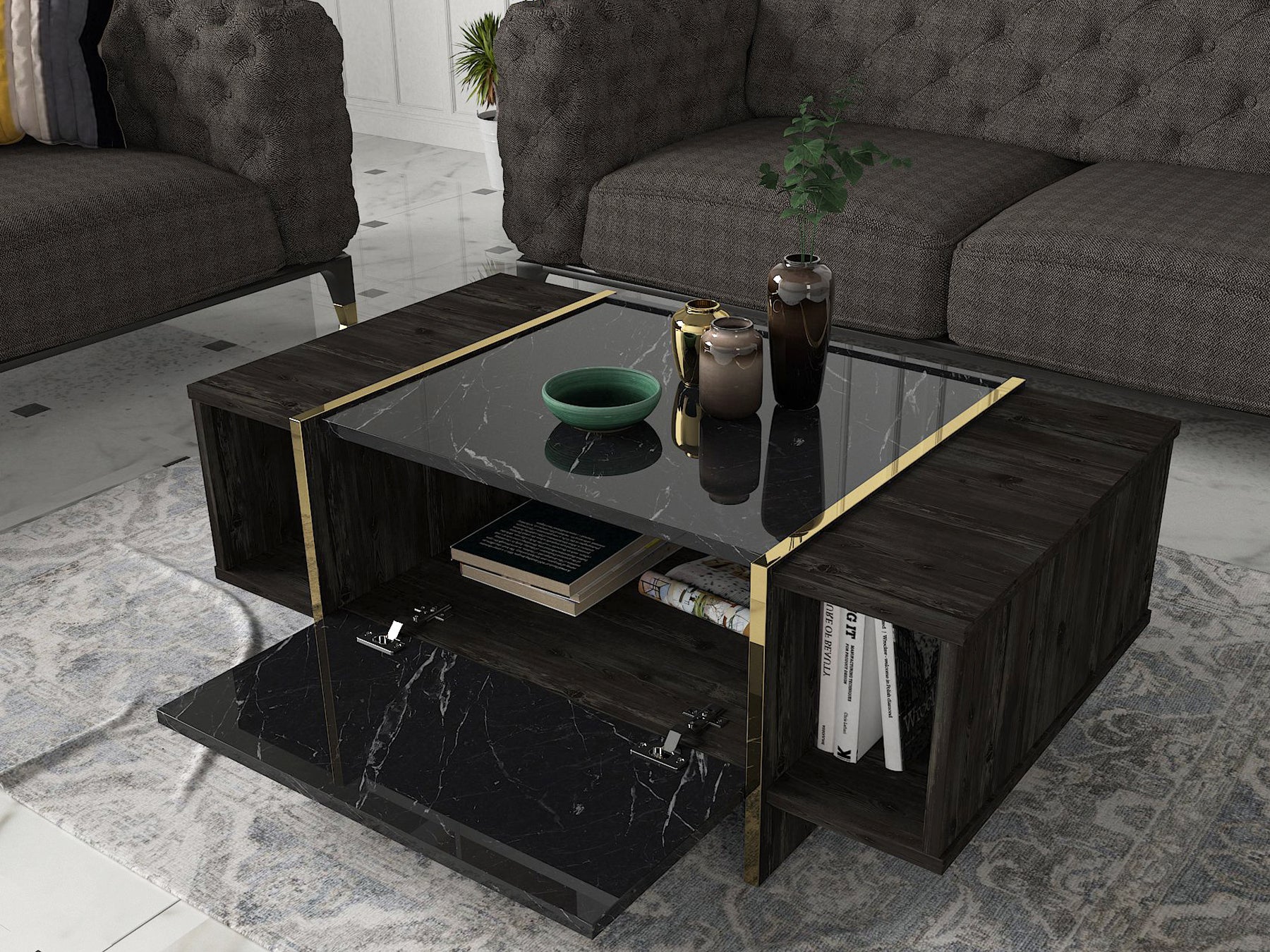 Couchtisch Veyron Rebab Braun Dunkelgrau ( Marmor Optik )