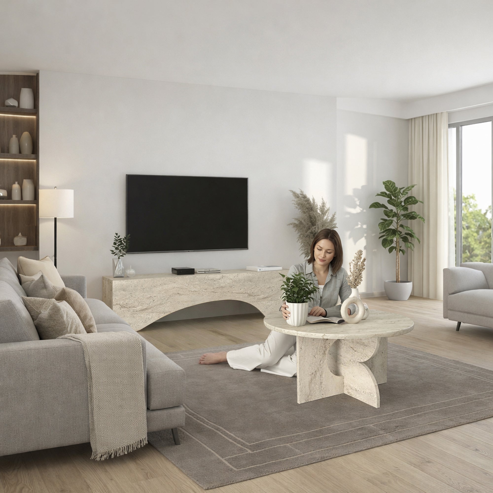 TV Lowboard Enigma Beige Travertin Optik