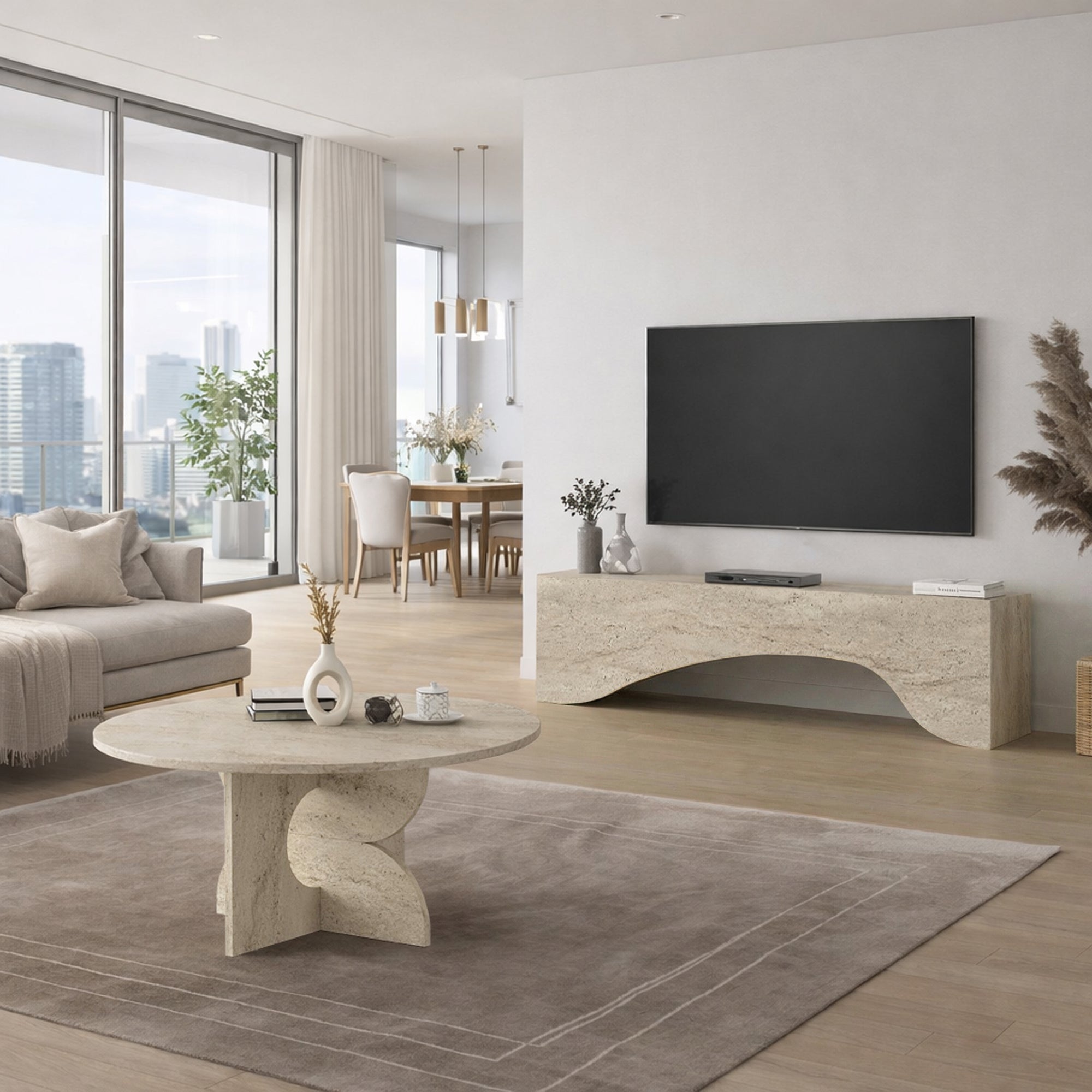 TV Lowboard Enigma Beige Travertin Optik