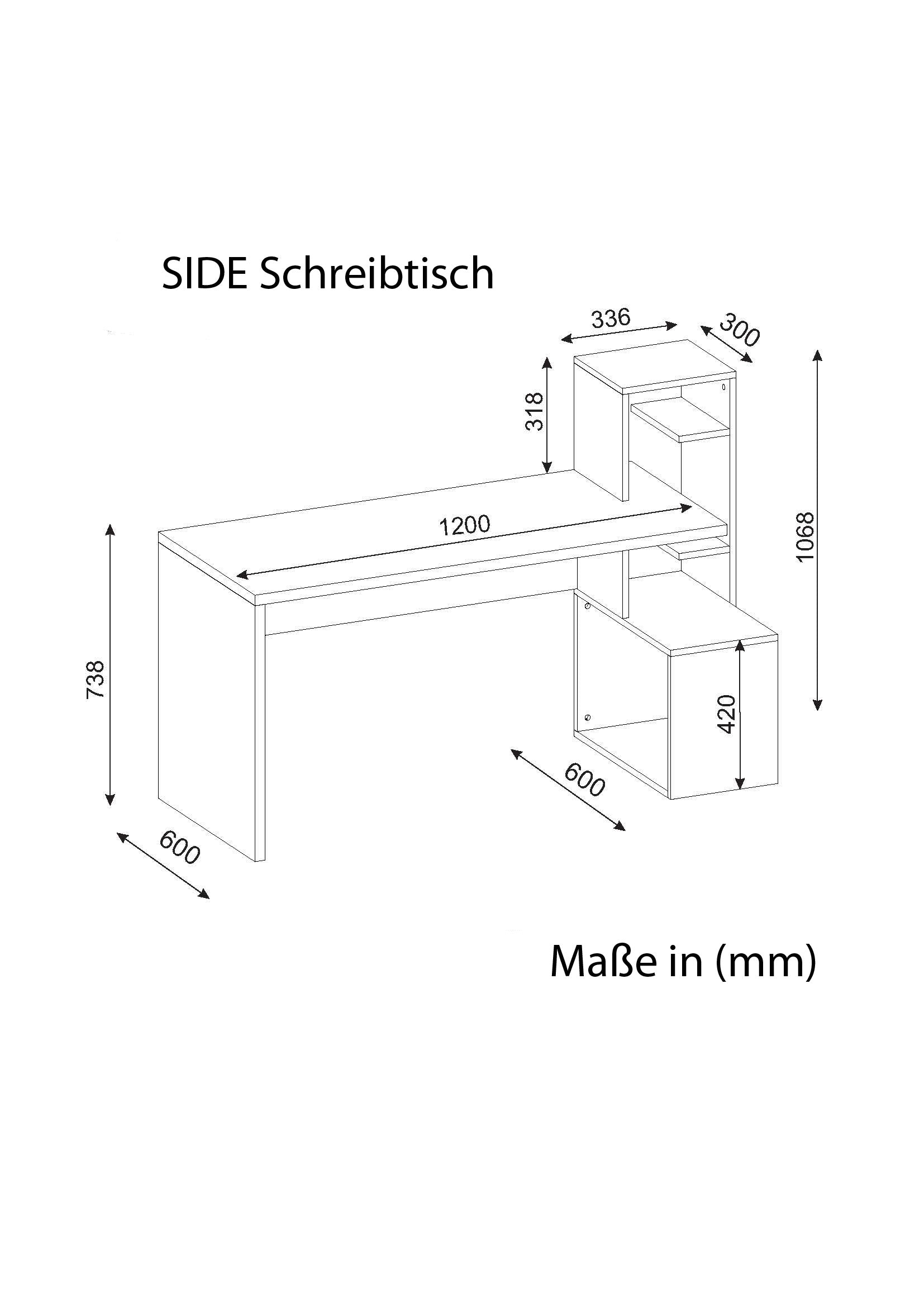 Schreibtisch Side Weiß Walnuss