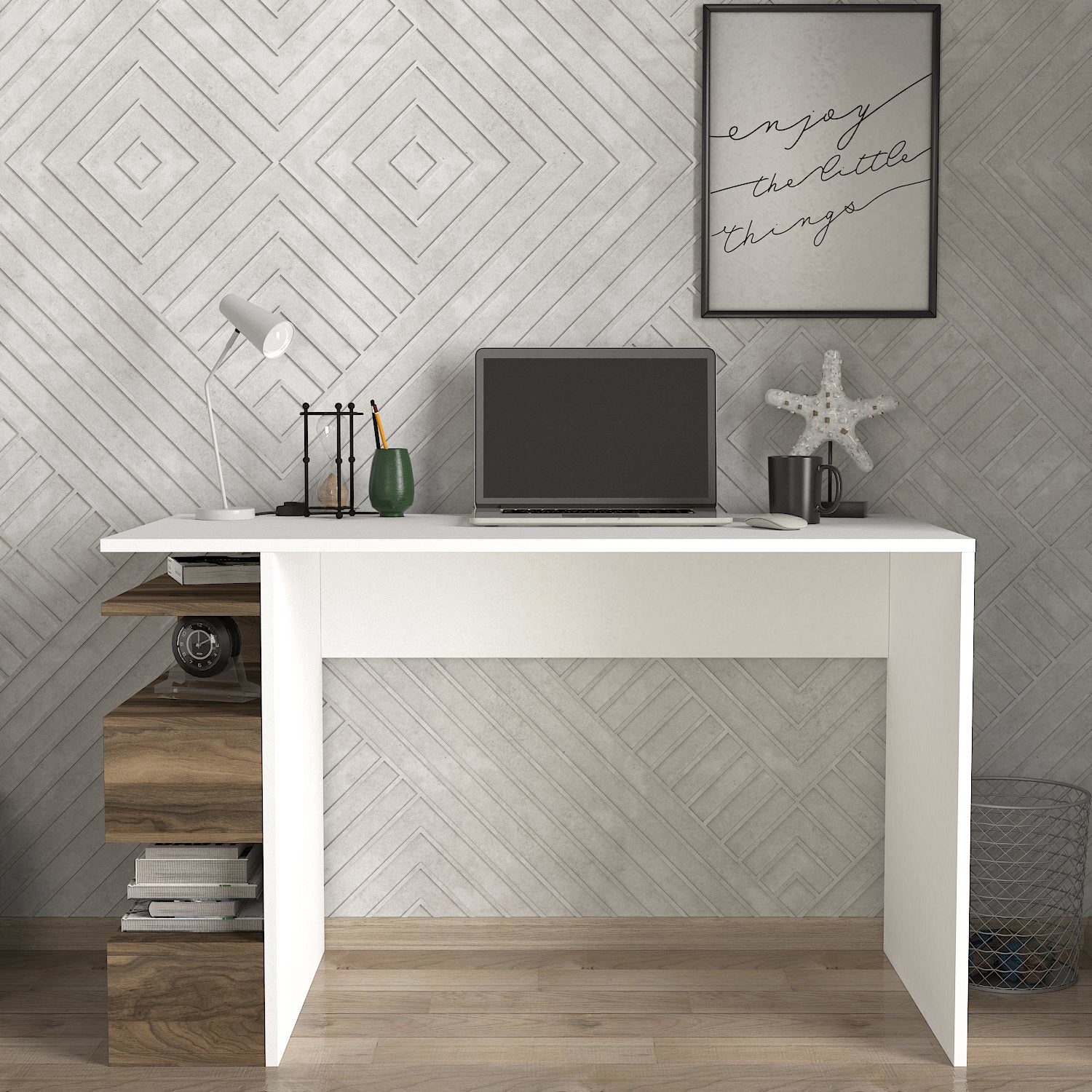 Schreibtisch  Snake Weiss Walnuss