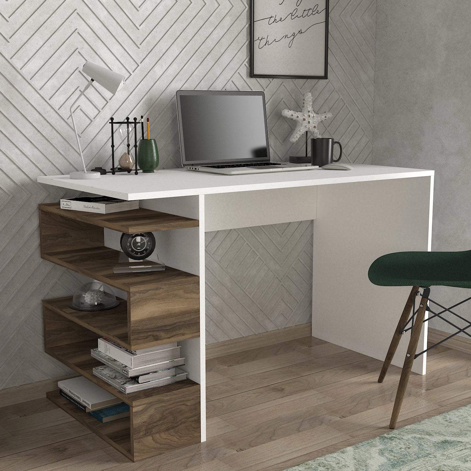 Schreibtisch  Snake Weiss Walnuss