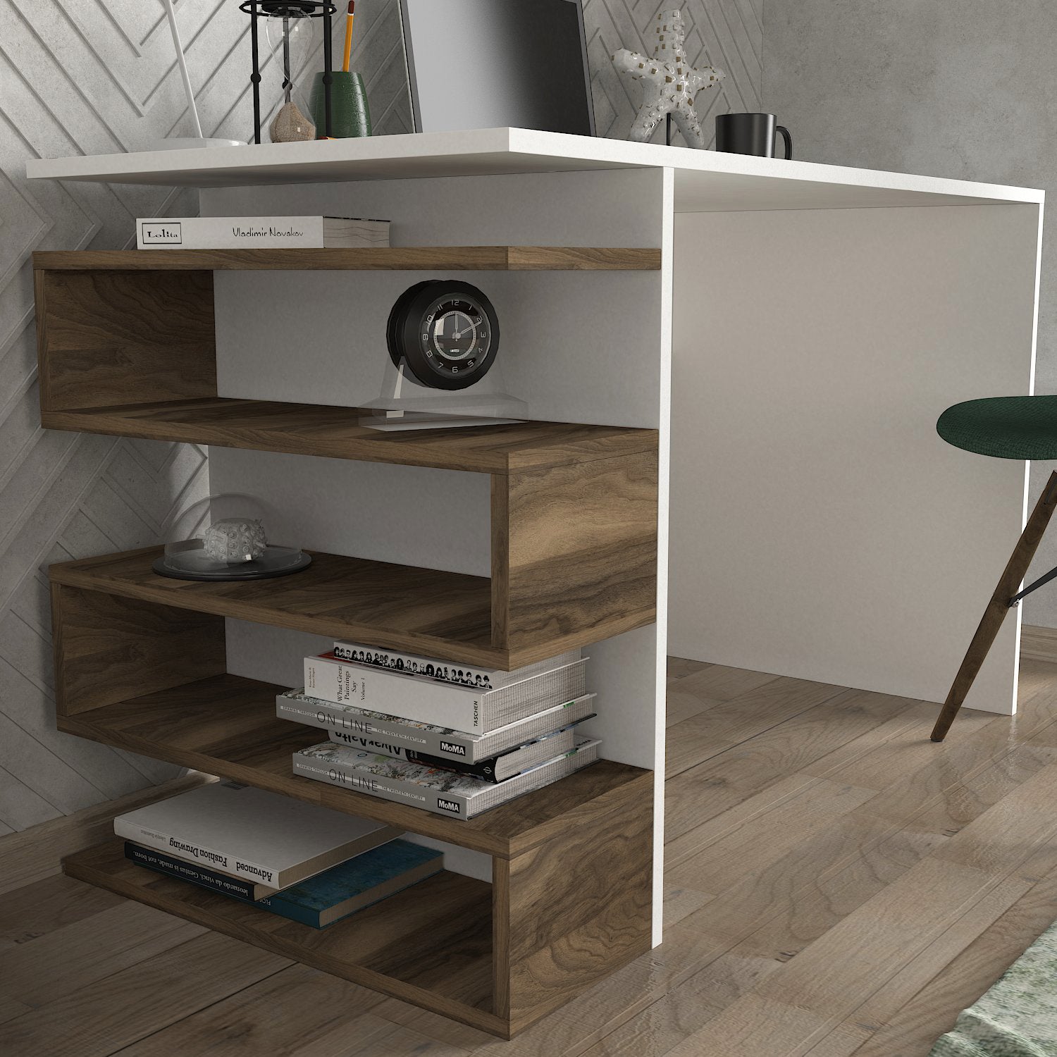 Schreibtisch  Snake Weiss Walnuss
