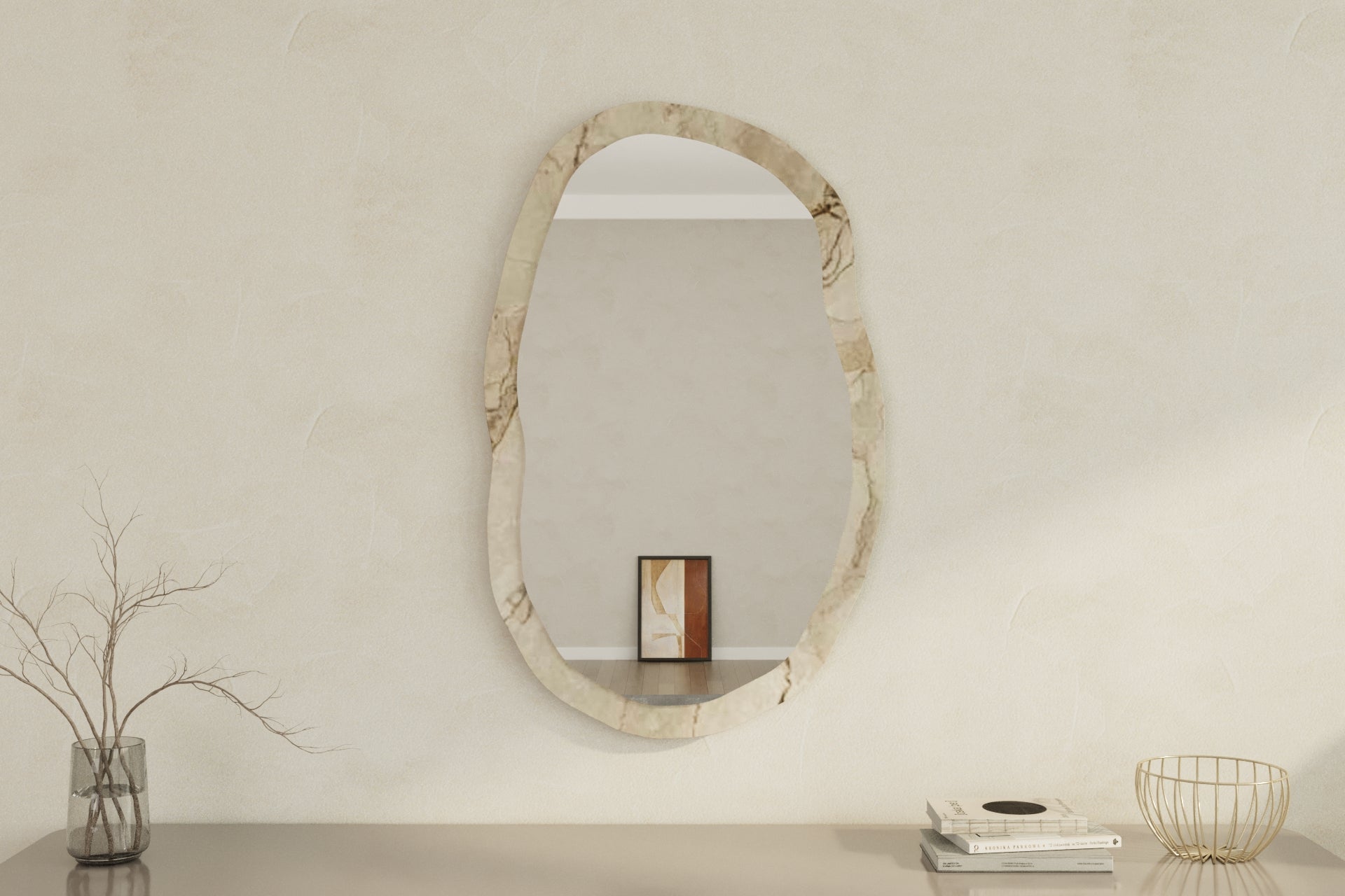 Wandspiegel Asymmetrische Eleganza Marmoroptik Modern 52x86x2 cm
