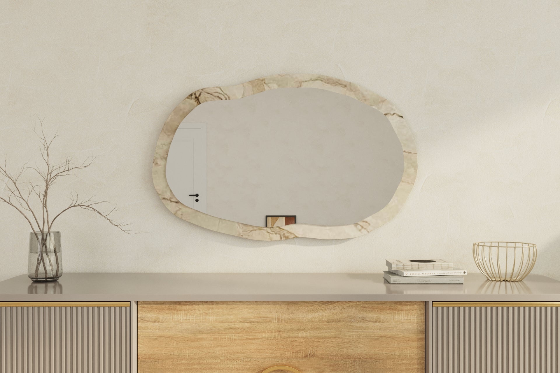 Wandspiegel Asymmetrische Eleganza Marmoroptik Modern 52x86x2 cm