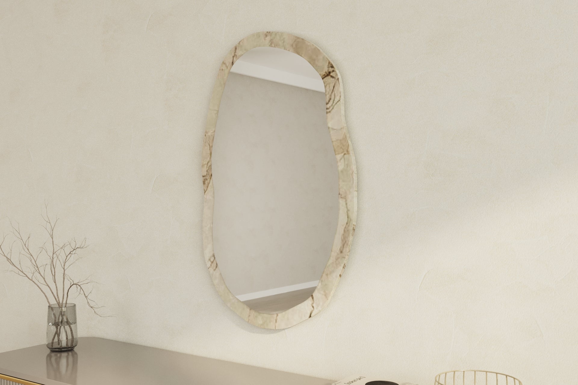 Wandspiegel Asymmetrische Eleganza Marmoroptik Modern 52x86x2 cm
