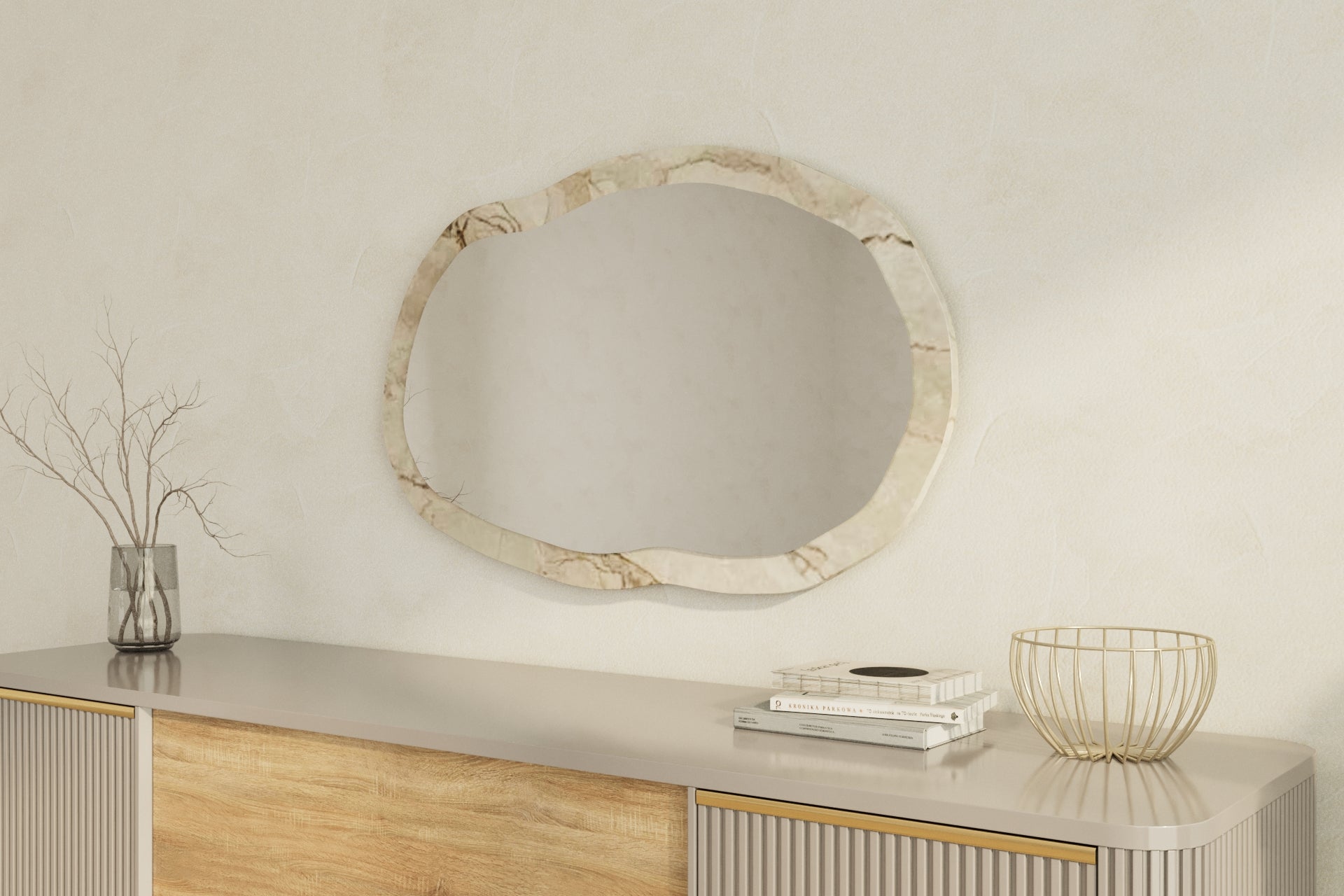 Wandspiegel Asymmetrische Eleganza Marmoroptik Modern 52x86x2 cm