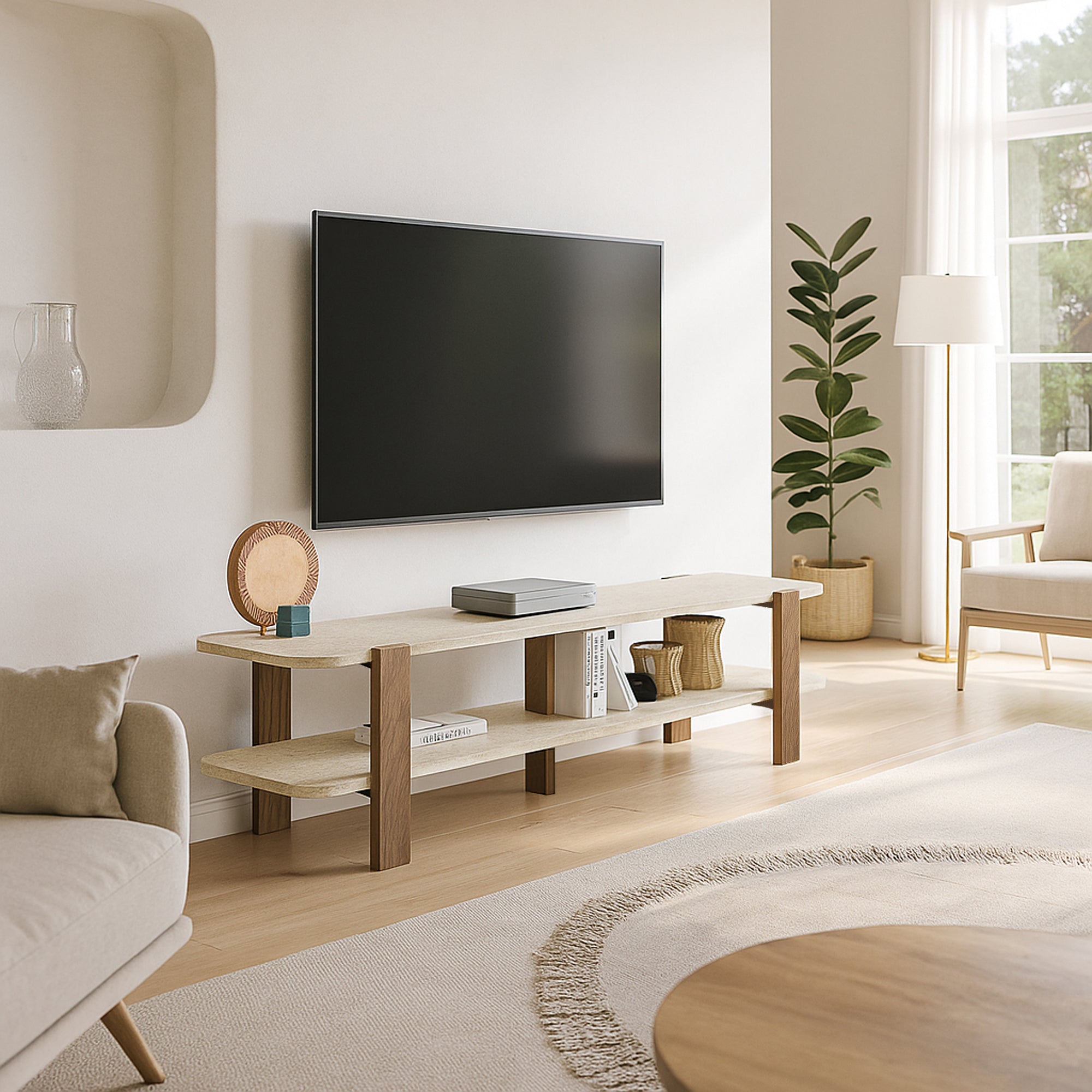 TV Lowboard Glam Granit Optik Travertin Braun