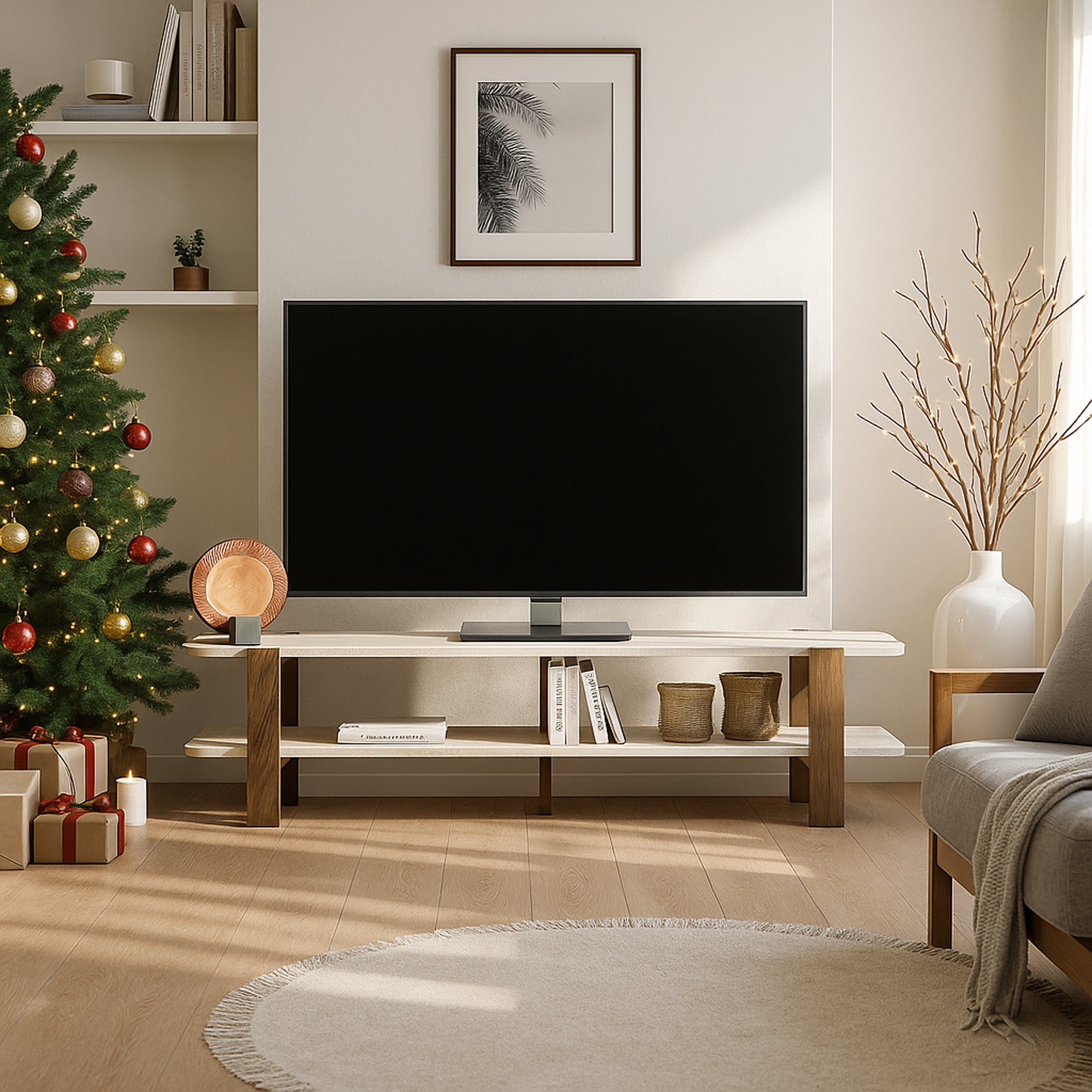 TV Lowboard Glam Granit Optik Travertin Braun