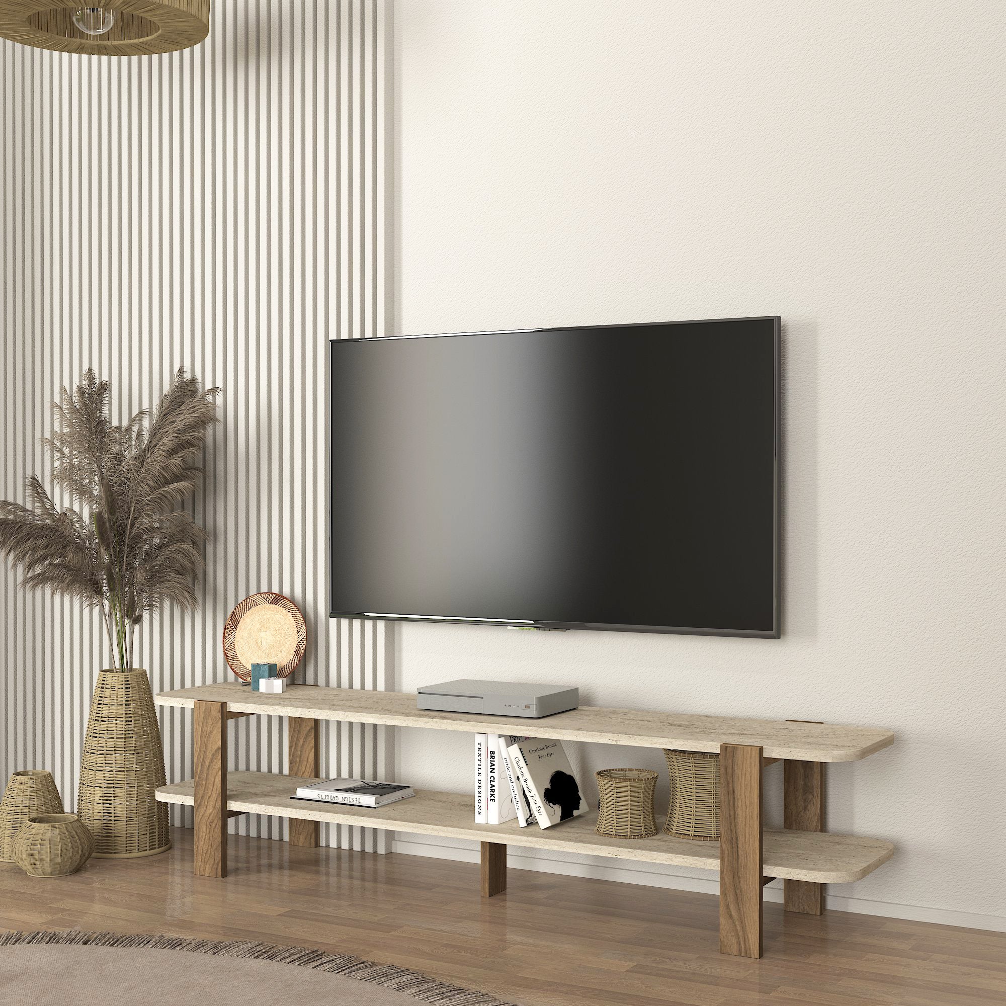 TV Lowboard Glam Granit Optik Travertin Braun