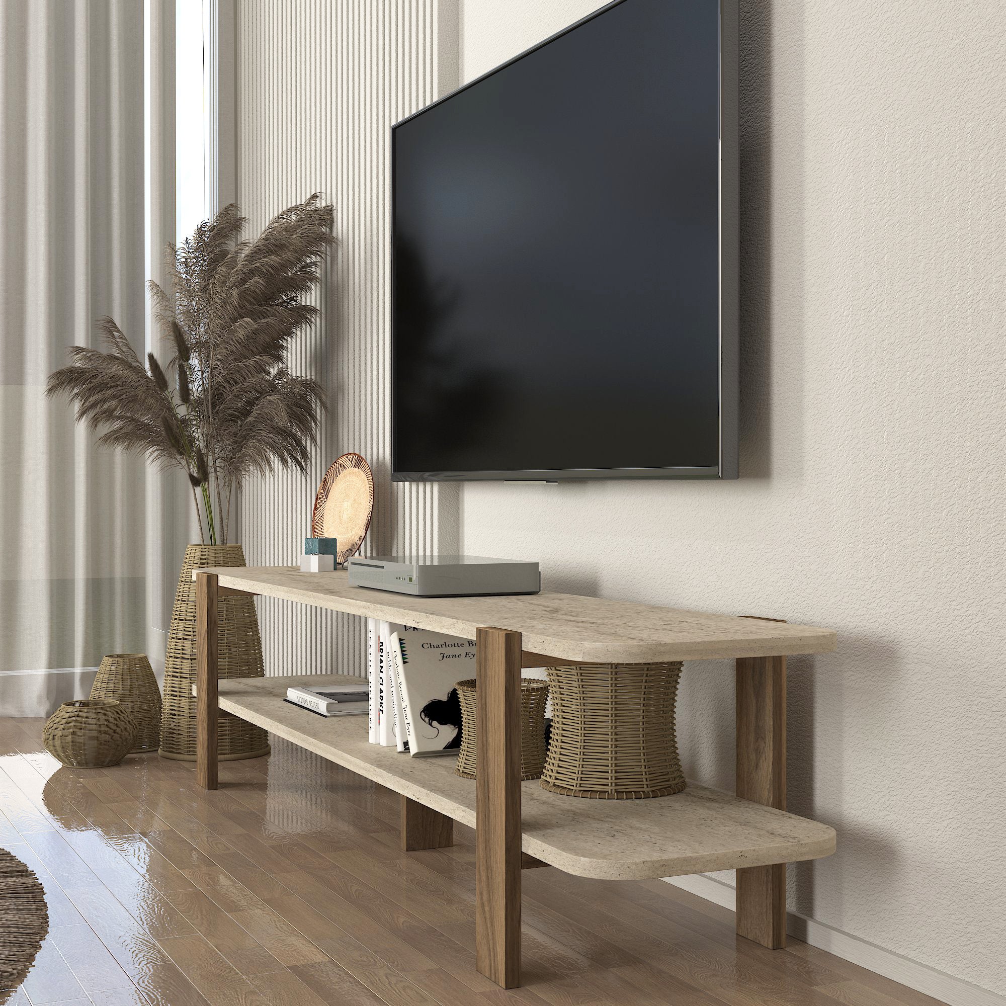 TV Lowboard Glam Granit Optik Travertin Braun
