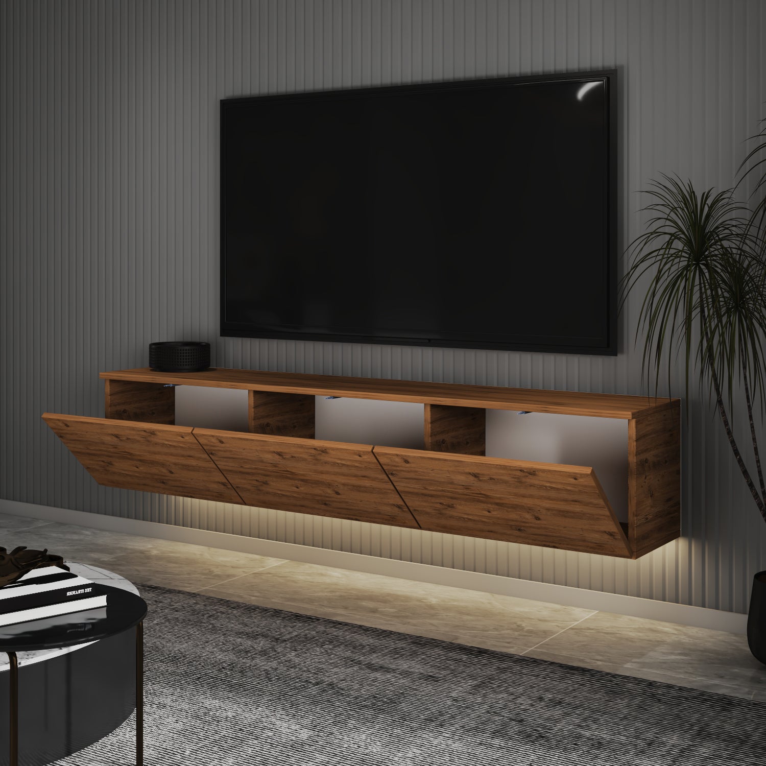 TV-Möbel mit LED-Beleuchtung Braun Modern 160 cm