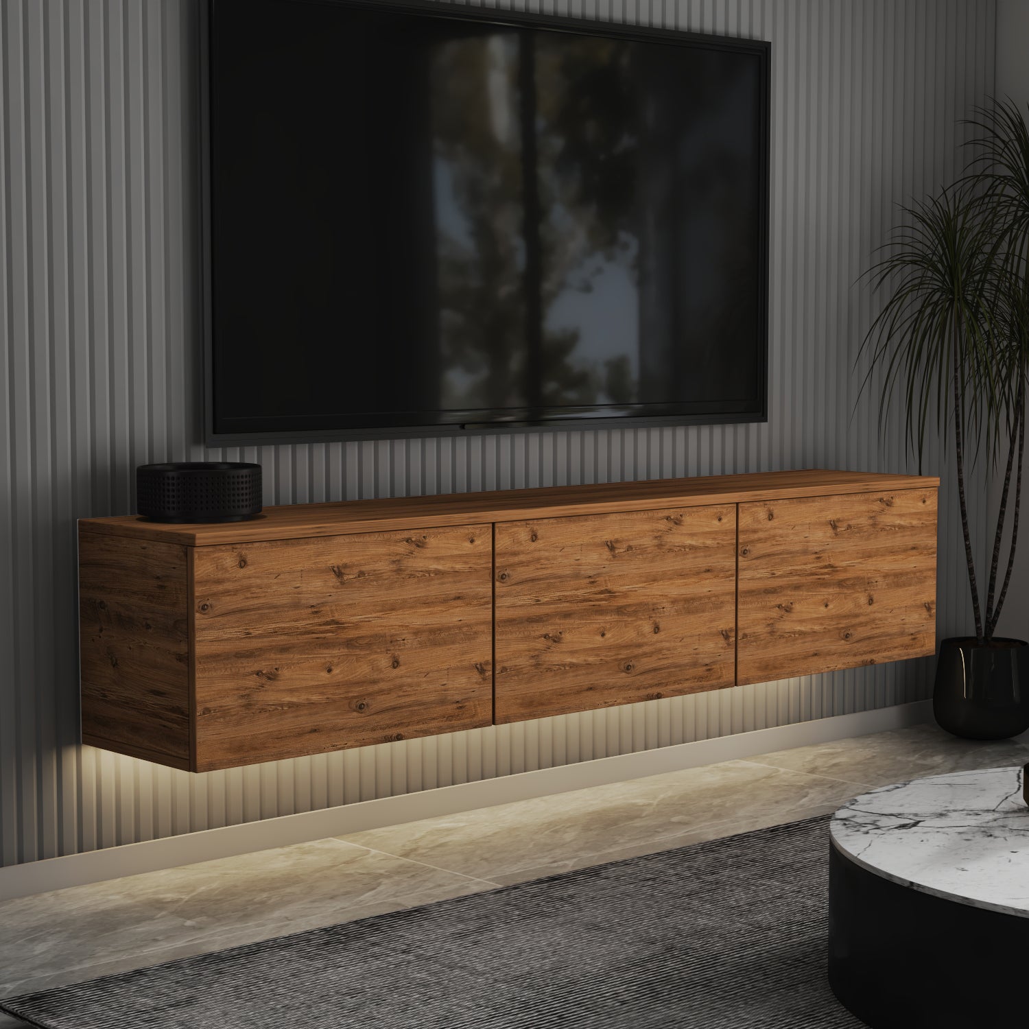 TV-Möbel mit LED-Beleuchtung Braun Modern 160 cm