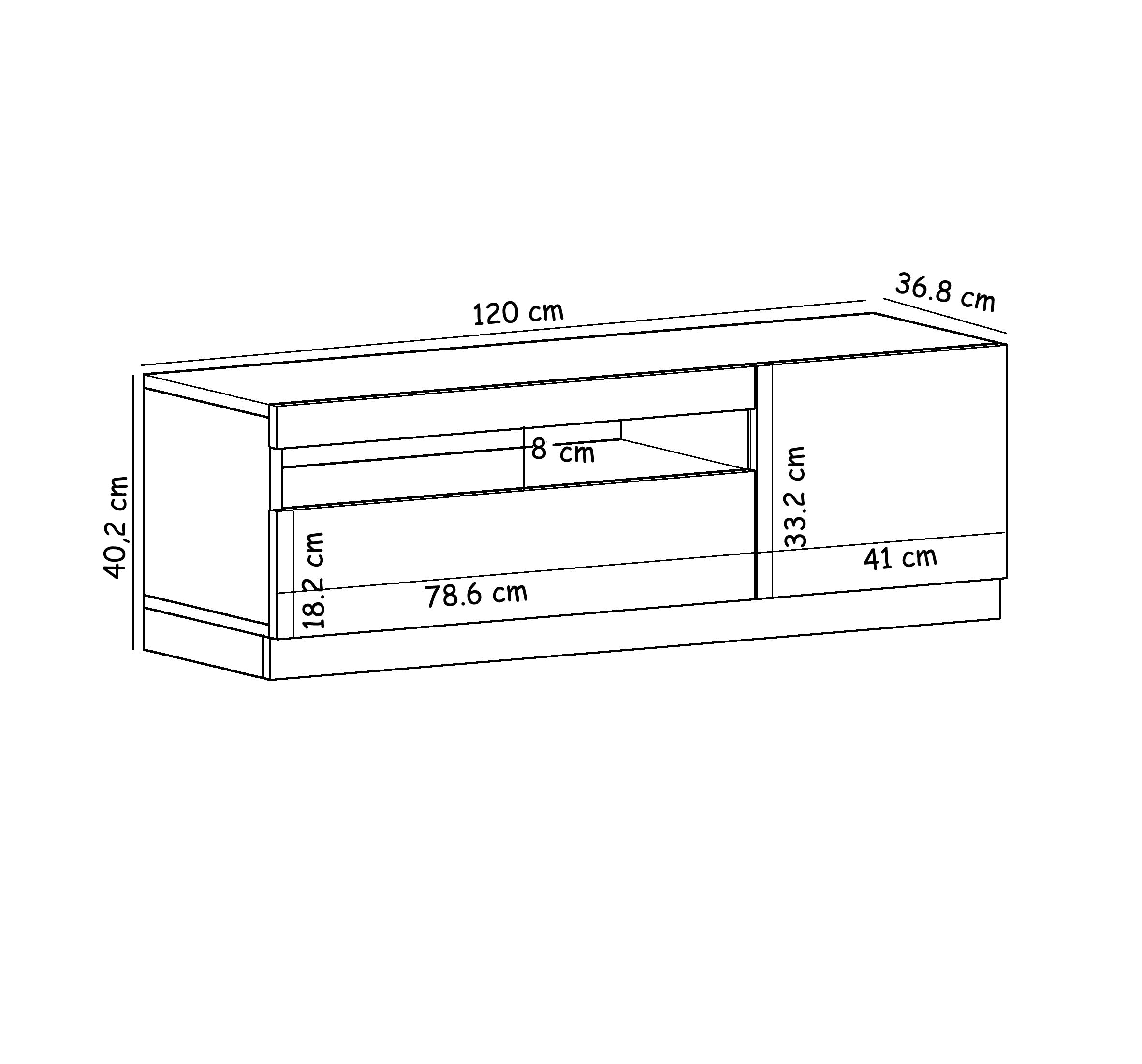 TV Lowboard Weiß mit LED-Leuchten Rechts 1/2 (teil Marmor Optik) 9499
