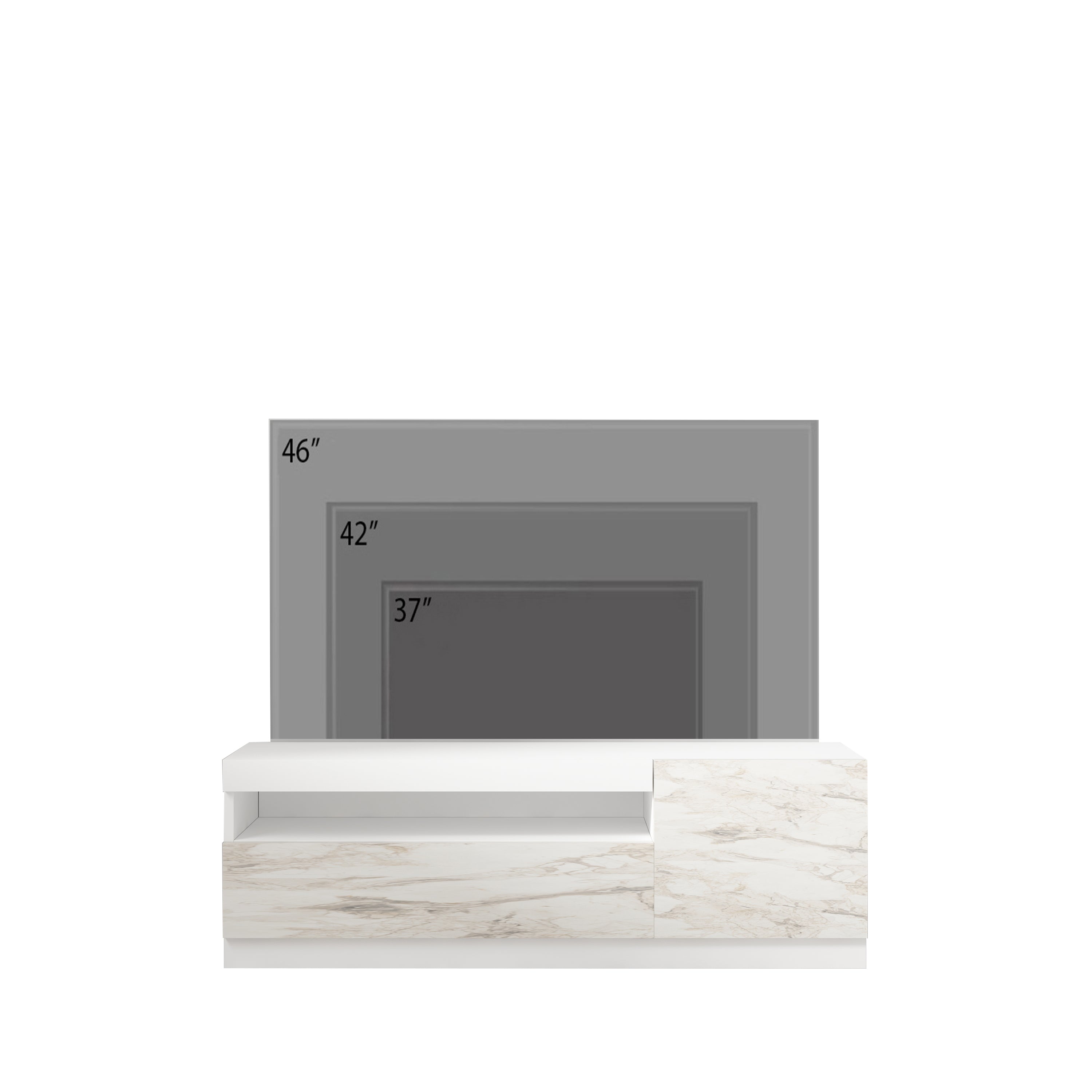 TV Lowboard Weiß mit LED-Leuchten Rechts 1/2 (teil Marmor Optik) 9499